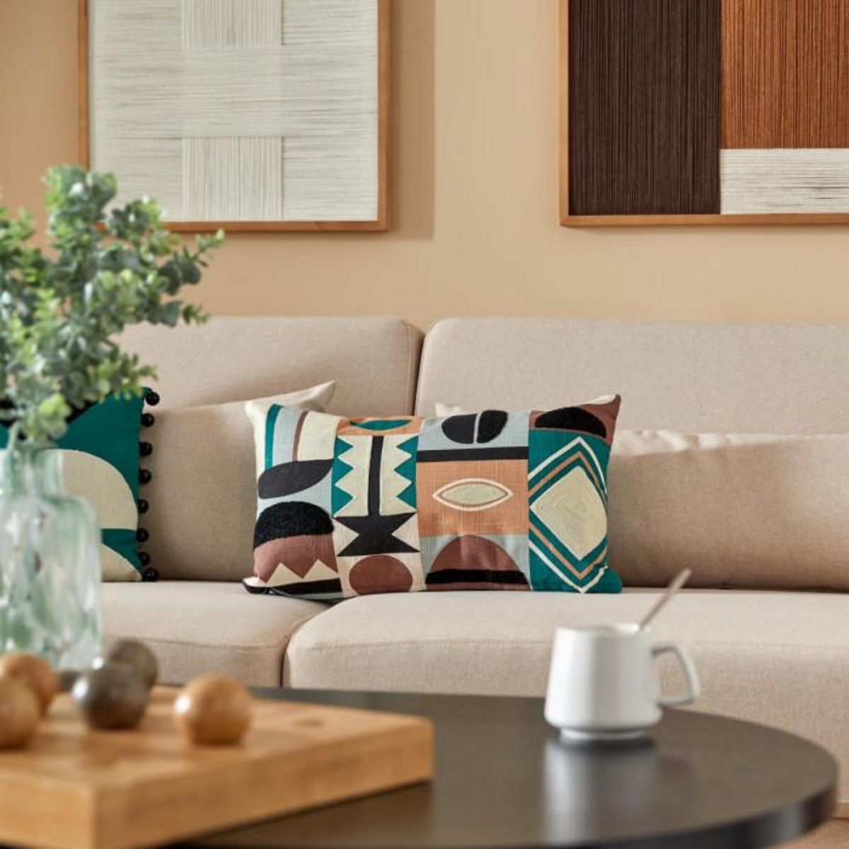 ATMOSPHERA Coussin Brodé Imprimé  Malakite  30x50cm Vert