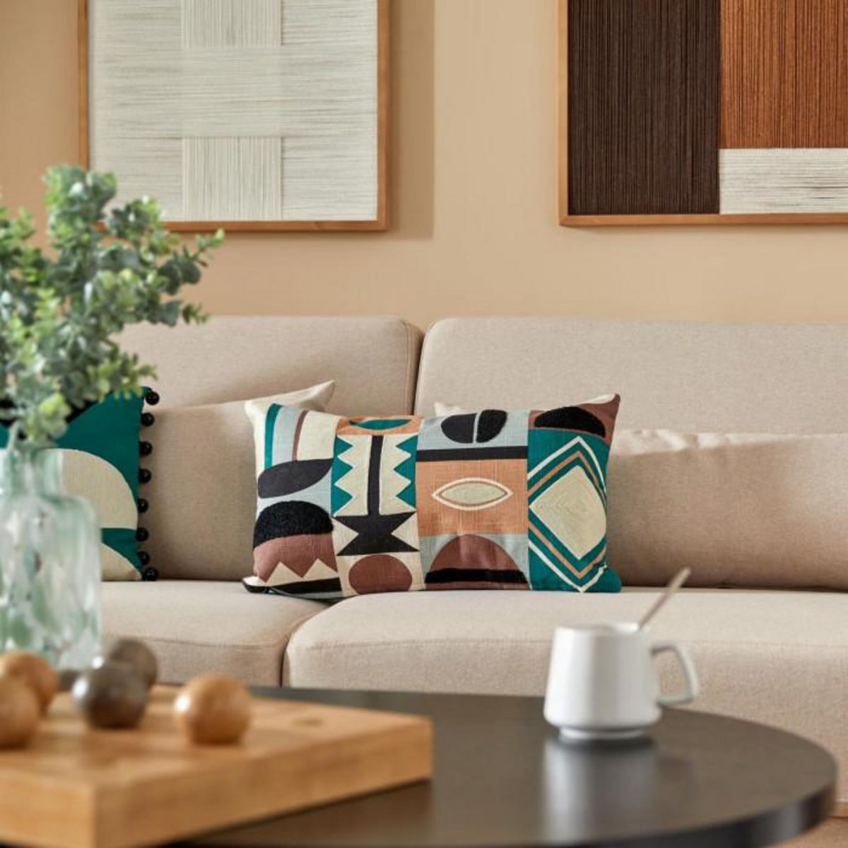 ATMOSPHERA Coussin Brodé Imprimé  Malakite  30x50cm Vert