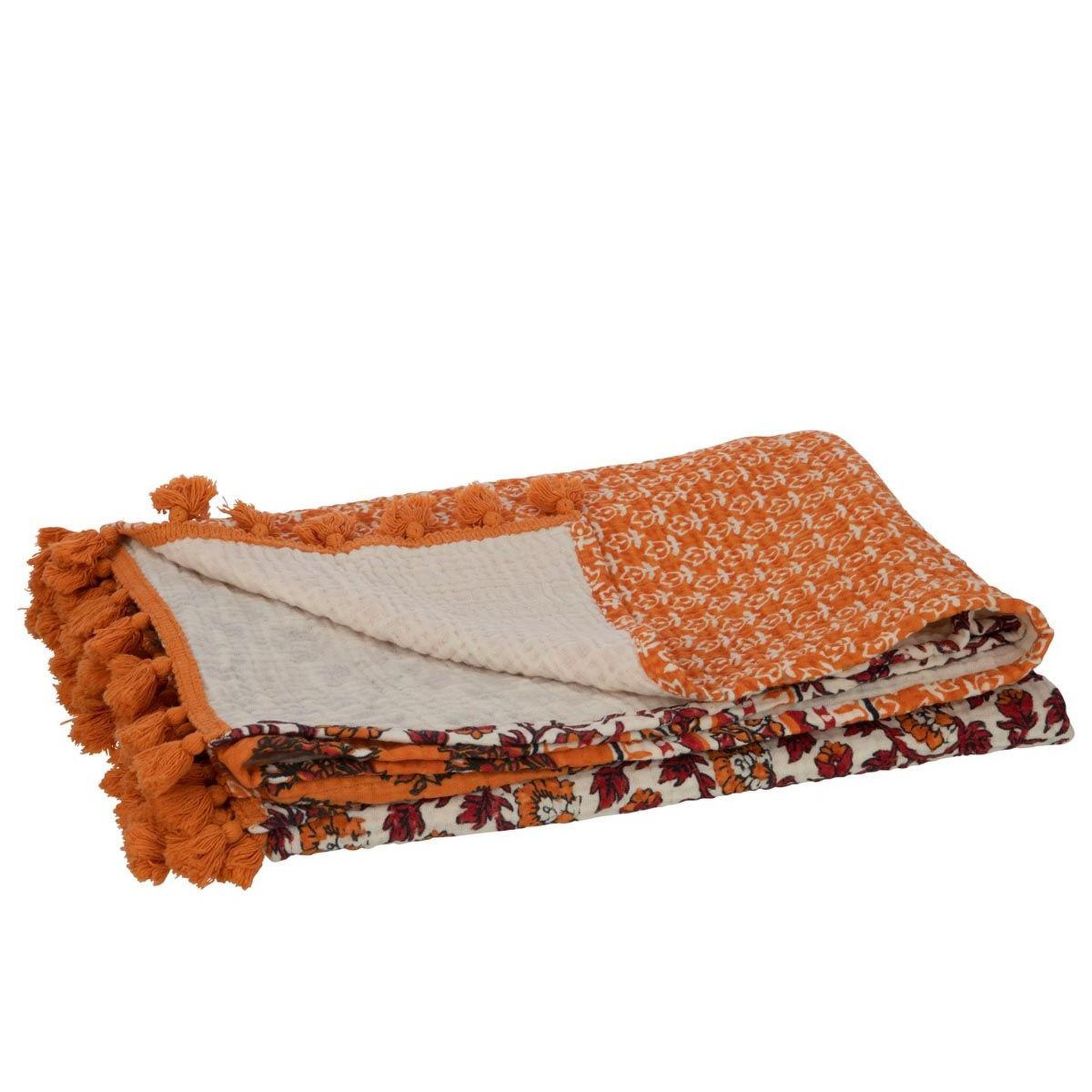 Voir la diapositive 3 : J-LINE Plaid imprimé  fleurs  130x180cm orange