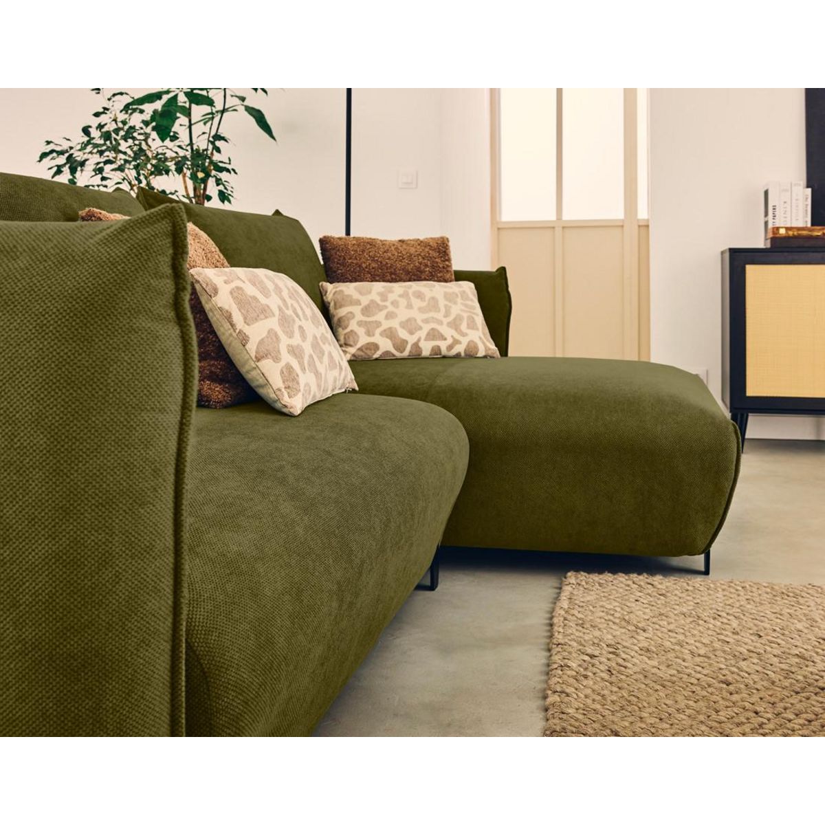 LISA DESIGN Gianni - canapé d'angle droit 4 places convertible avec coffre en tissu