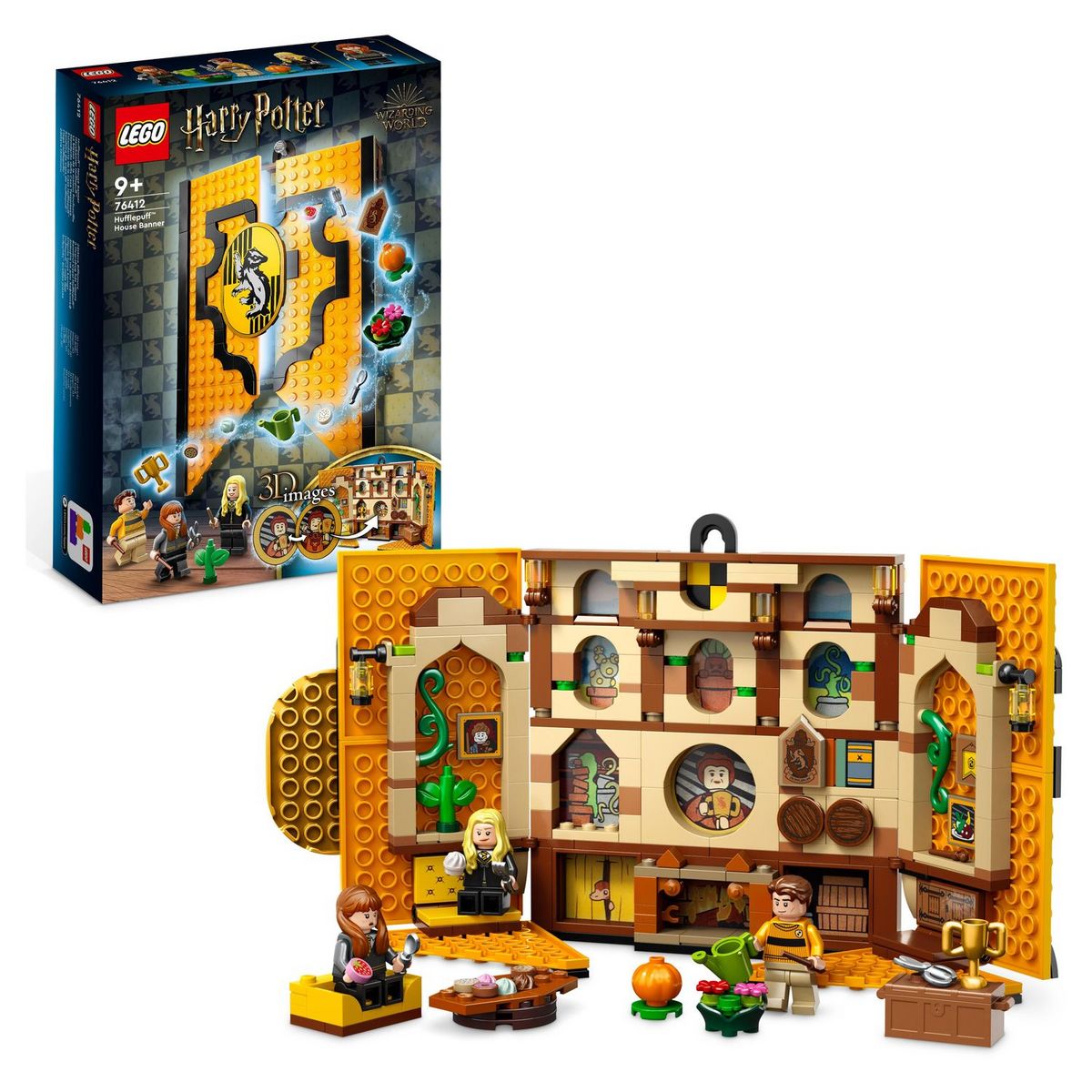 LEGO Harry Potter 76412 - Le blason de la maison Poufsouffle, Jouet avec 3 Minifigurines et Mandragore, Décoration Murale à Collectionner, Château de Poudlard