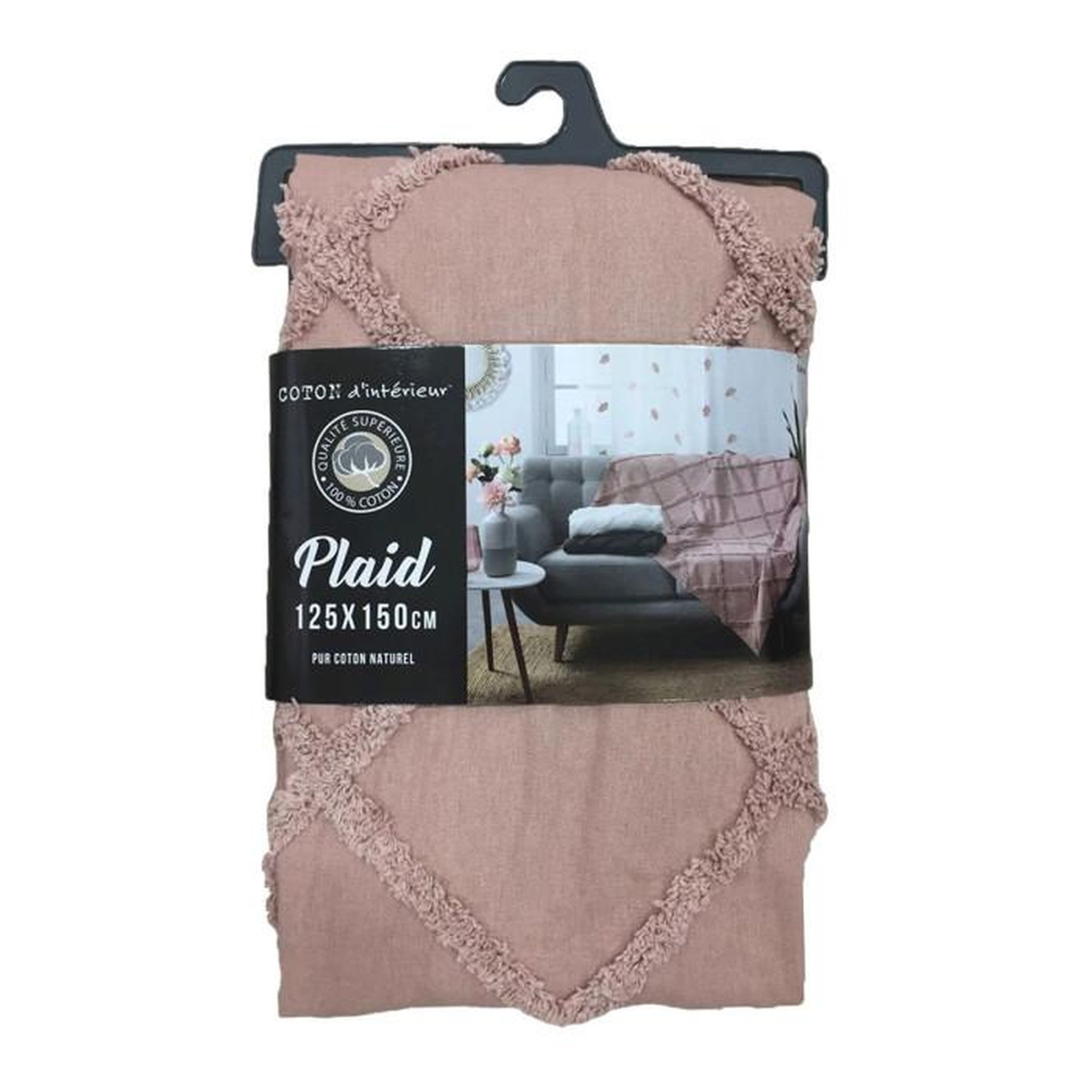 Voir la diapositive 2 : Paris Prix Plaid Uni en Coton  Calyssa  125x150cm Rose