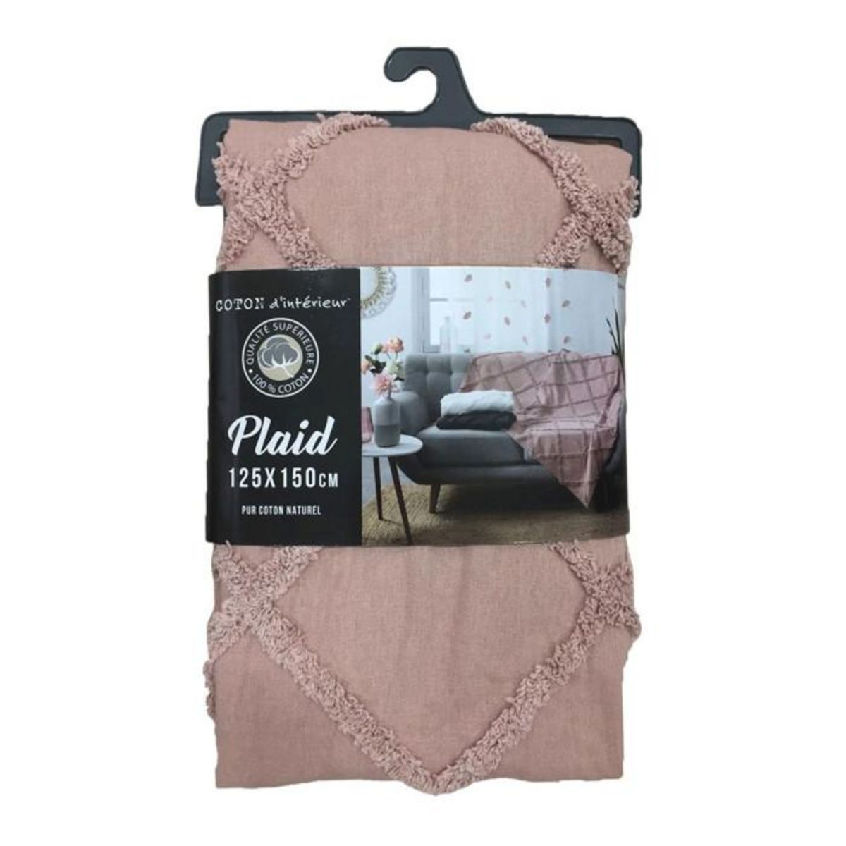 Paris Prix Plaid Uni en Coton  Calyssa  125x150cm Rose
