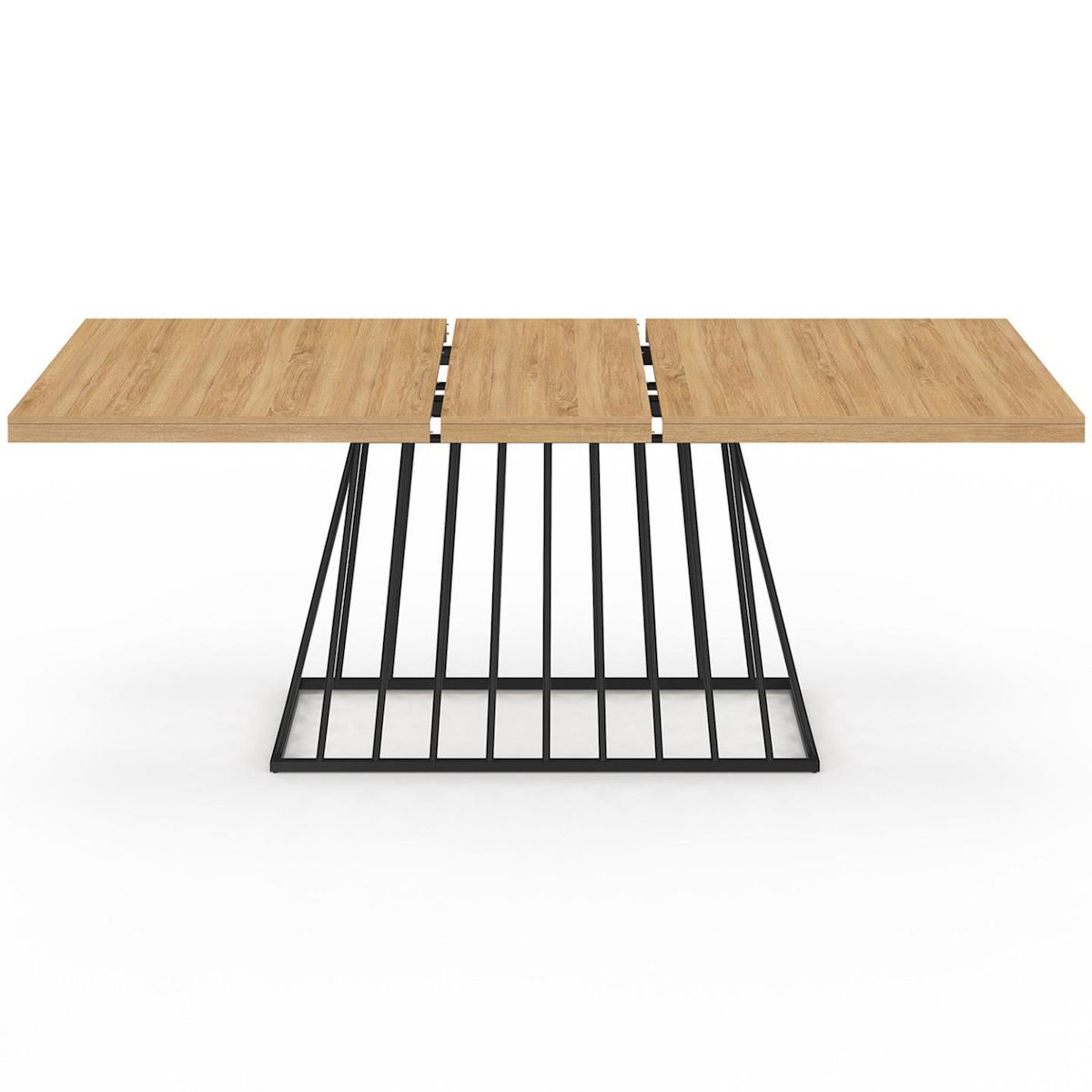 ID MARKET Table à manger extensible rectangle YUNA 6-10 personnes plateau bois et pied filaire en métal noir 160 - 200 cm