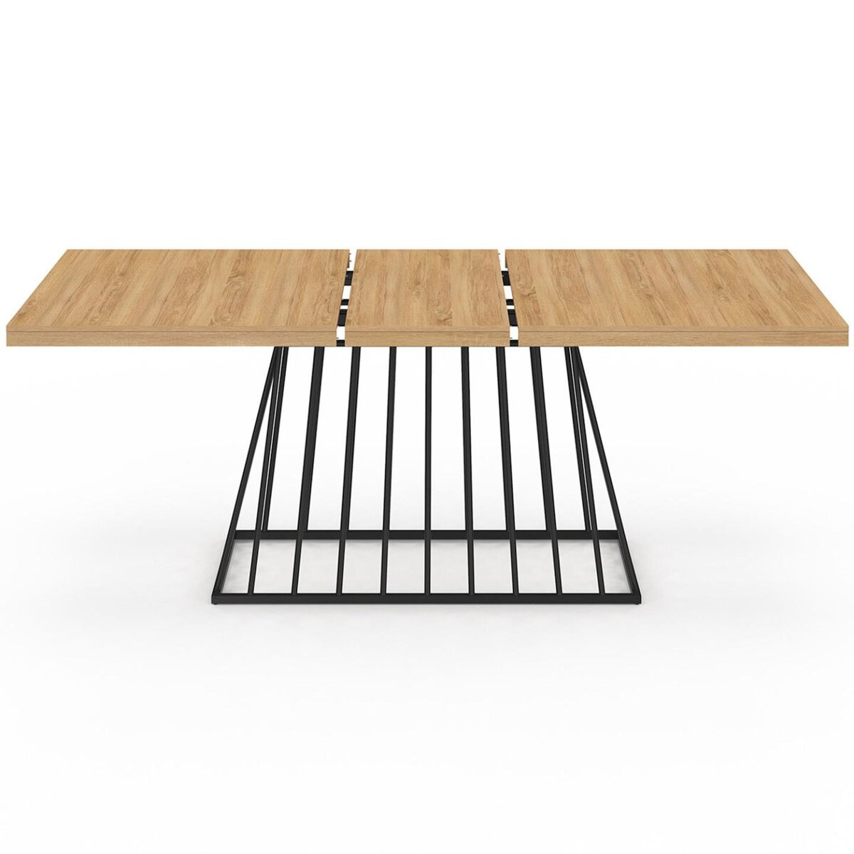 ID MARKET Table à manger extensible rectangle YUNA 6-10 personnes plateau bois et pied filaire en métal noir 160 - 200 cm