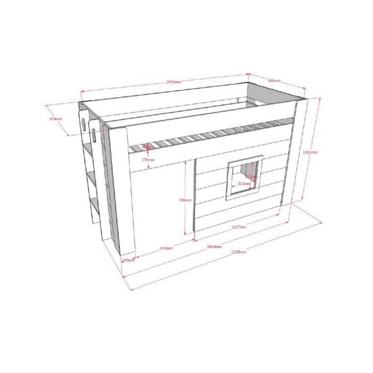 Paris Prix Lit Enfant Cabane  Noah  90x200cm Blanc