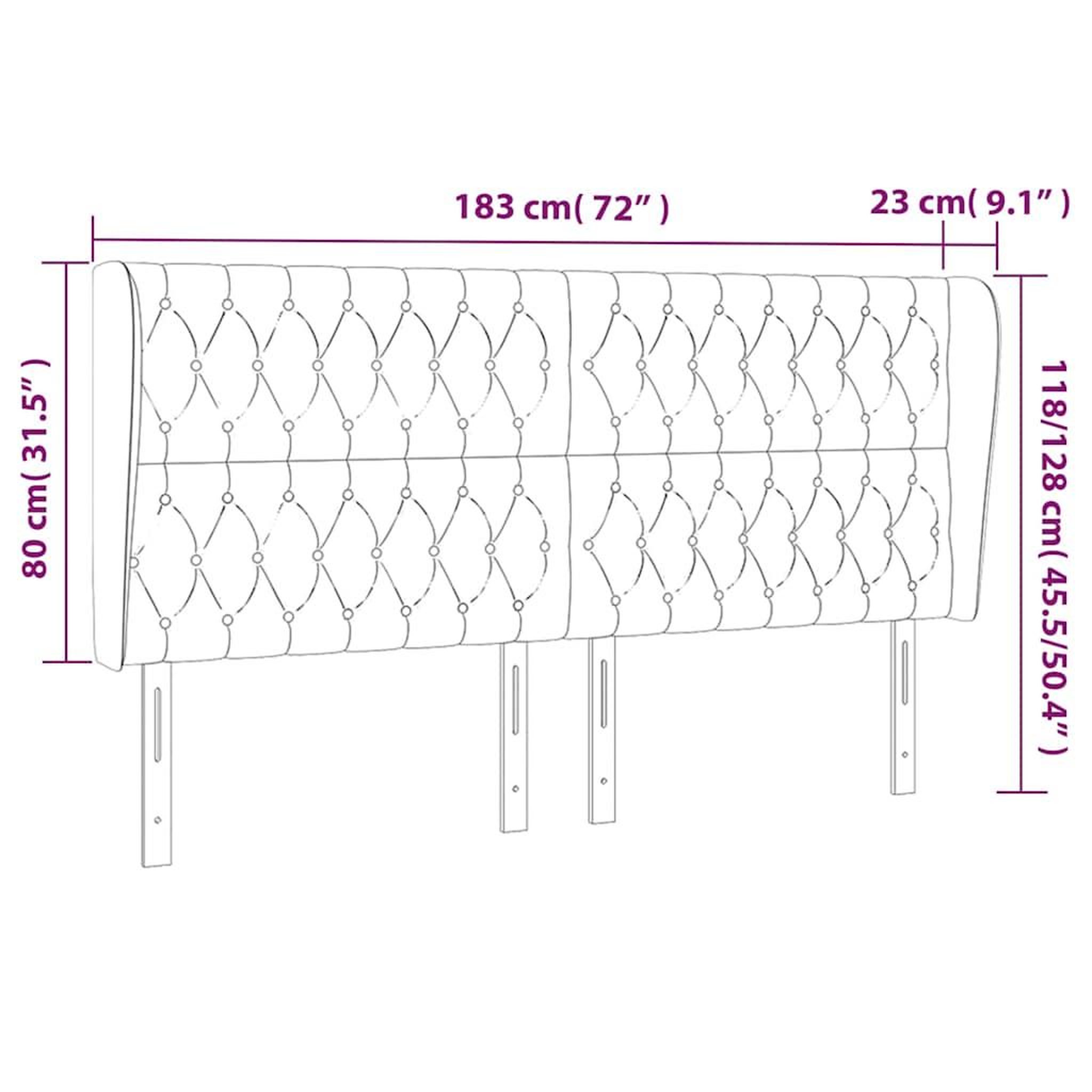 Voir la diapositive 3 : VIDAXL Tete de lit avec oreilles Gris clair 183x23x118/128 cm Tissu
