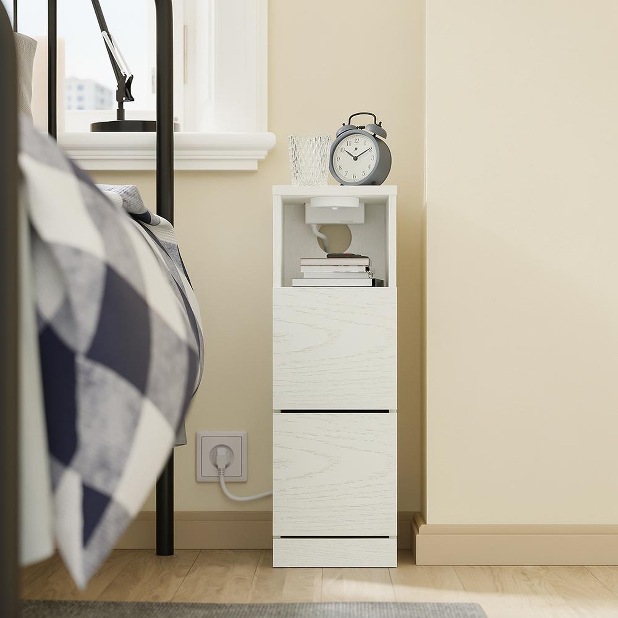 Voir la diapositive 6 : SOBUY Chevet avec 2 Tiroirs Blanc Crème 35x20x60cm FBT149-E-WG