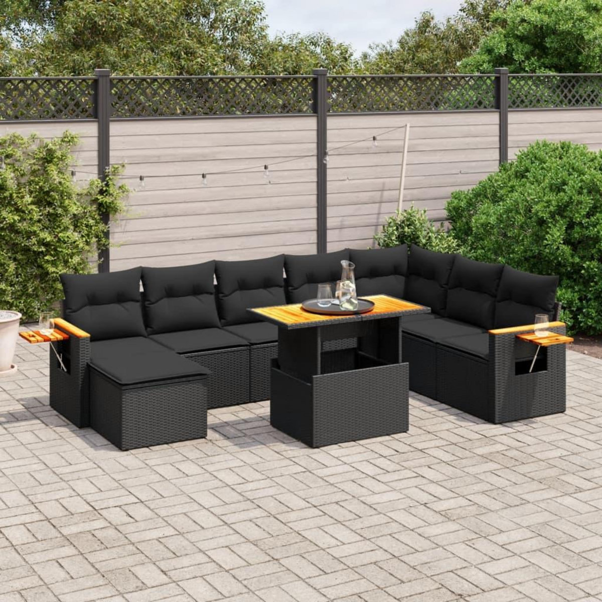 VIDAXL Salon de jardin 9 pcs avec coussins noir resine tressee
