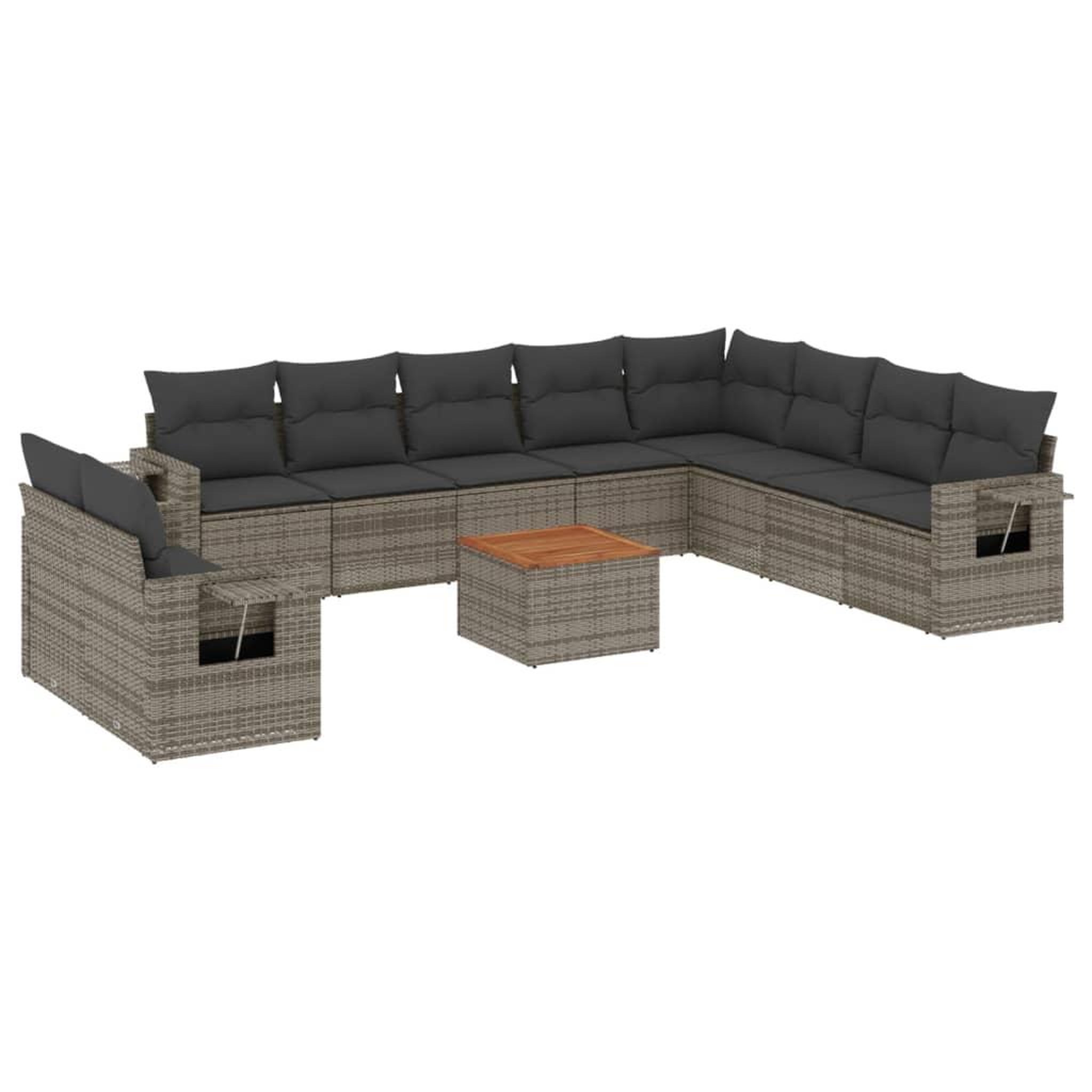Voir la diapositive 2 : VIDAXL Salon de jardin 11 pcs avec coussins gris resine tressee