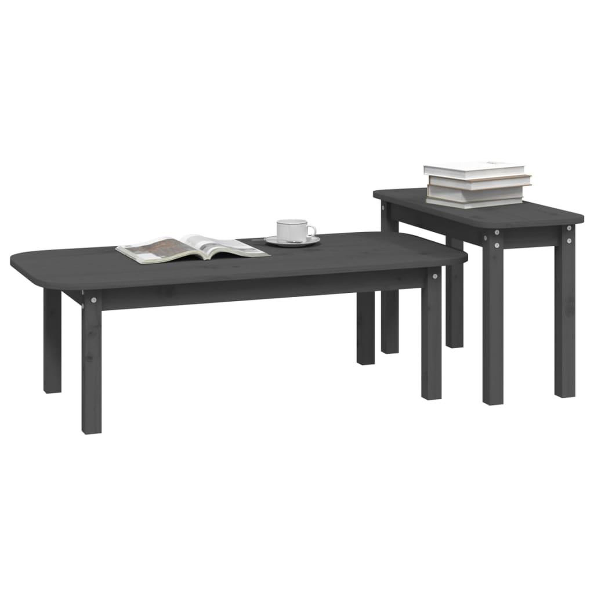 Voir la diapositive 4 : VIDAXL Ensemble de tables basses 2 pcs Gris Bois massif de pin