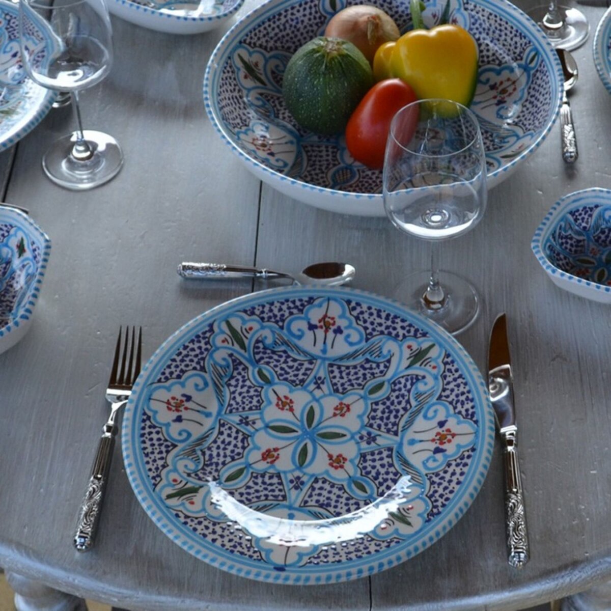 YODECO Lot de 6 assiettes plates Marocain turquoise - D 24 cm