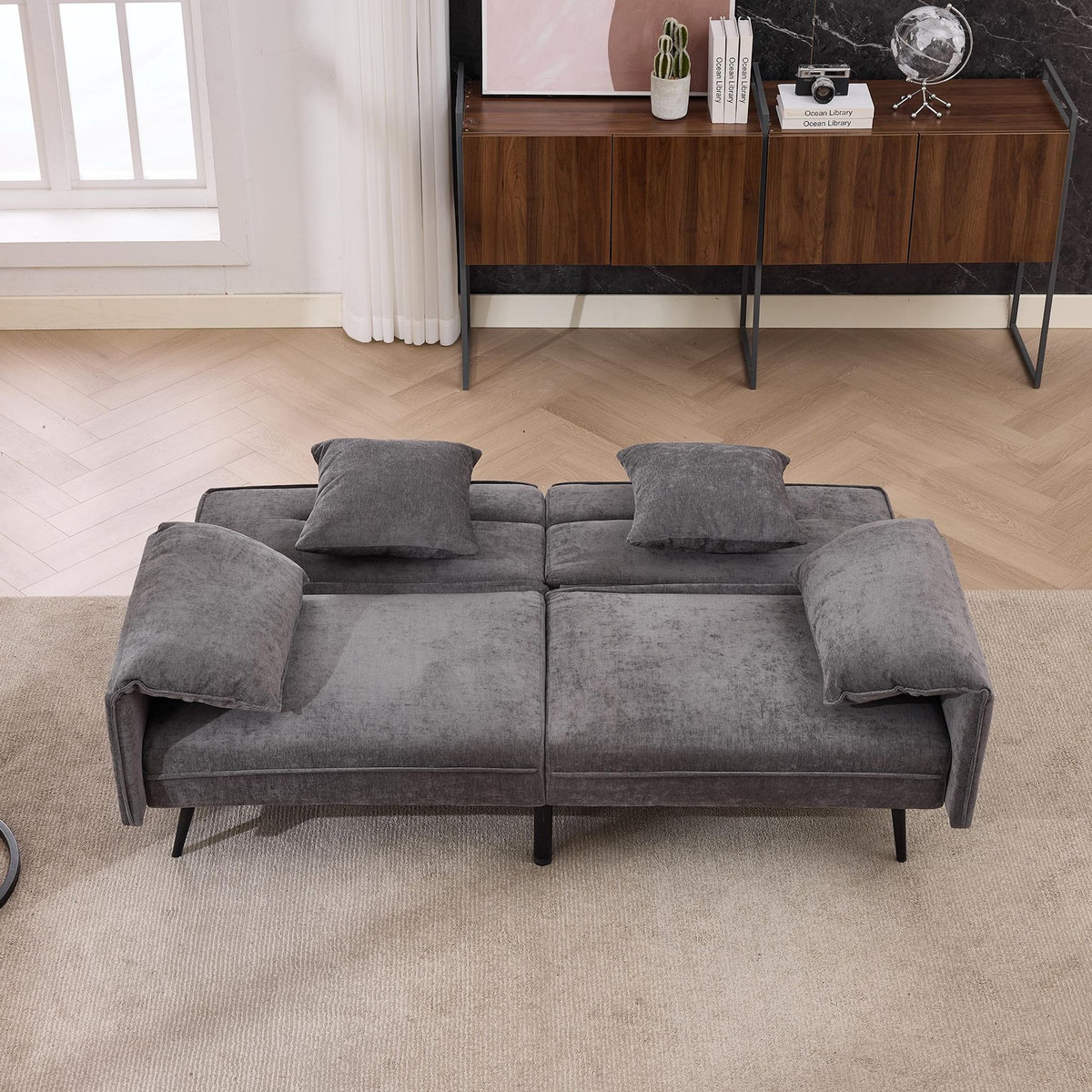 MERAX Canapé droit convertible 2 places tissu