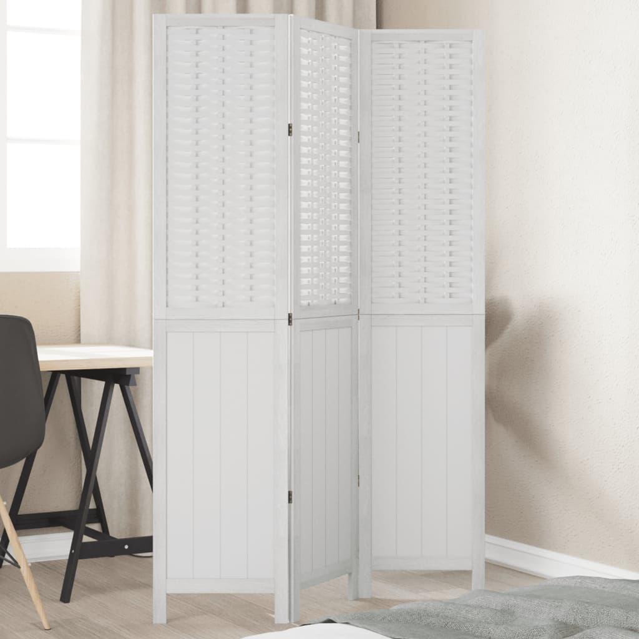 VIDAXL Cloison de separation 3 panneaux blanc bois de paulownia massif