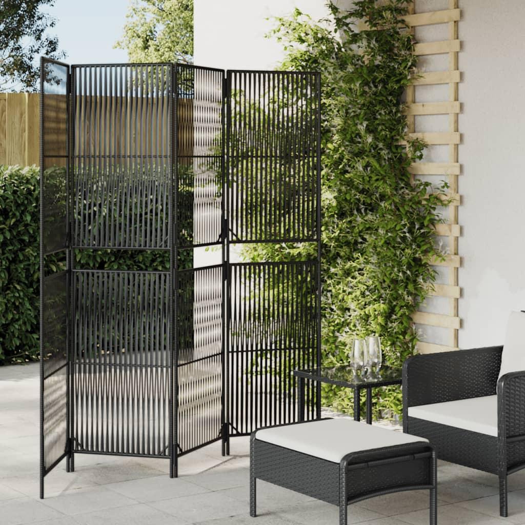 VIDAXL Cloison de separation 4 panneaux noir resine tressee