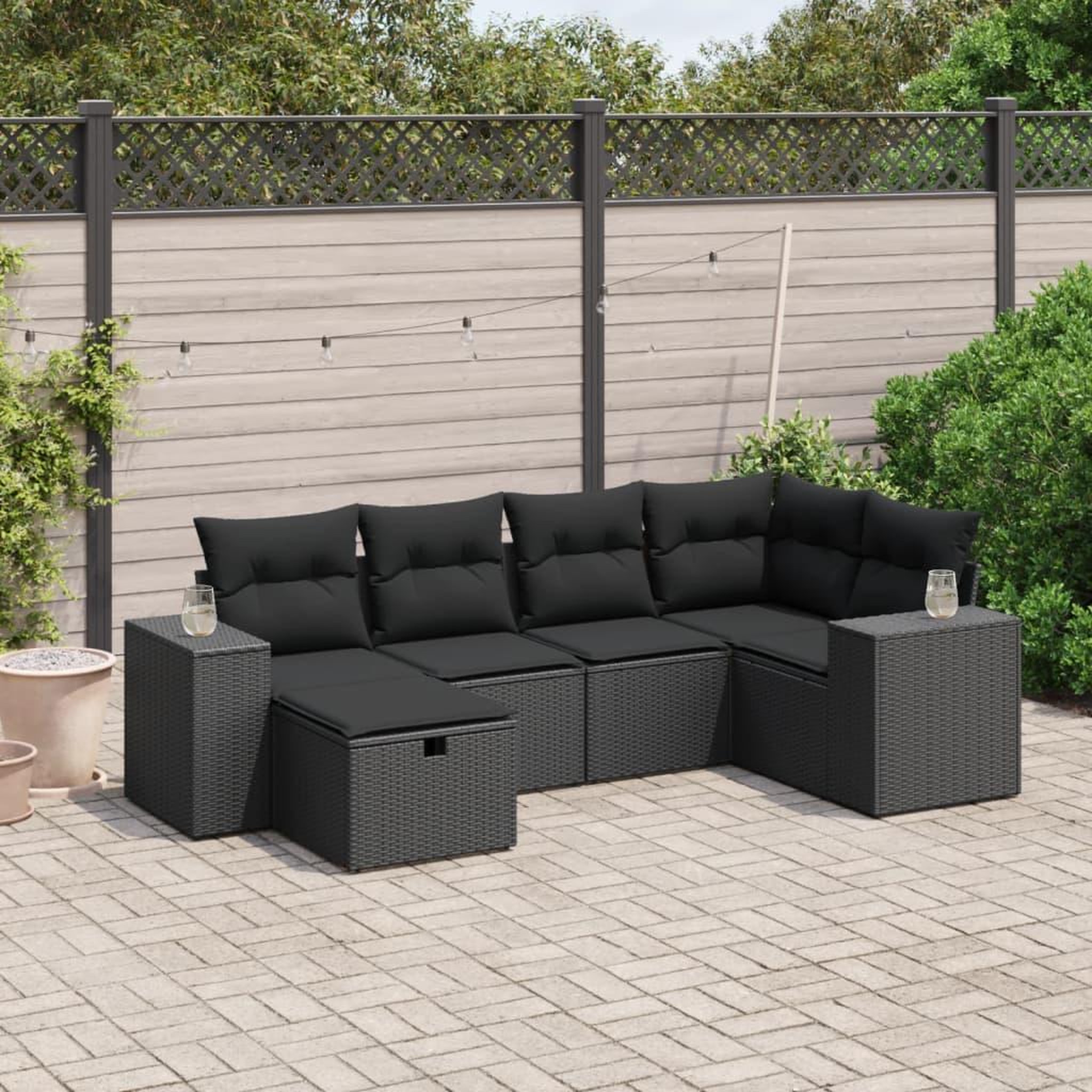VIDAXL Salon de jardin 6 pcs avec coussins noir resine tressee