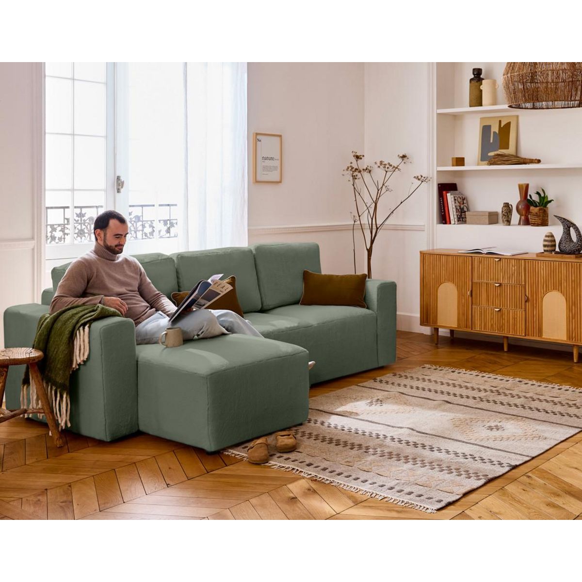 LISA DESIGN Livy - canapé d'angle réversible 4 places convertible avec coffre en fausse fourrure