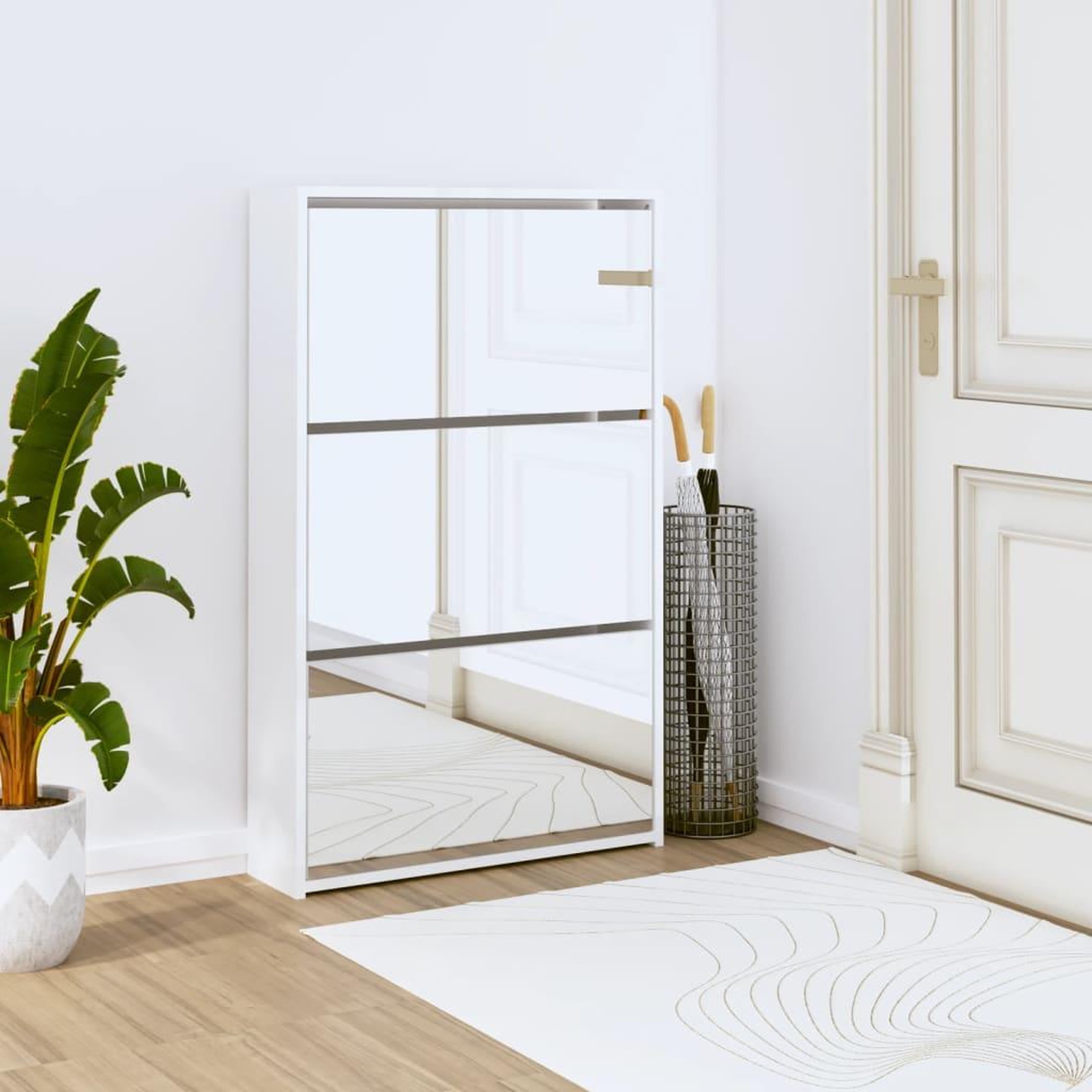 VIDAXL Armoire chaussures miroir 3niveaux Blanc brillant 63x17x102,5cm