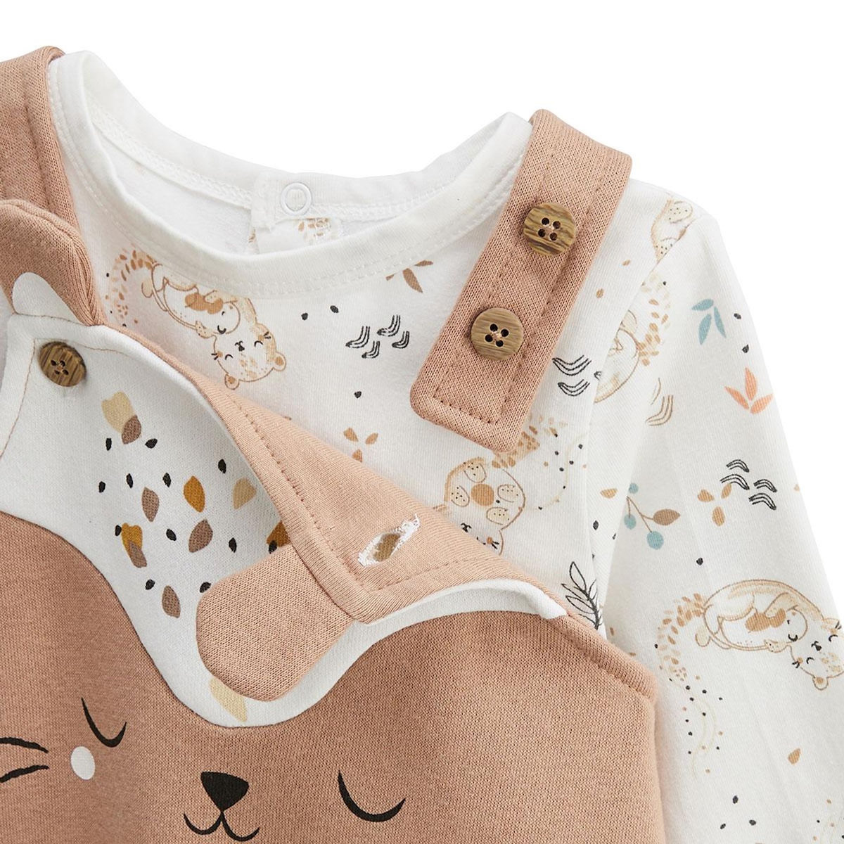 Petit Béguin Ensemble salopette bébé en molleton et t-shirt Mini Loutre