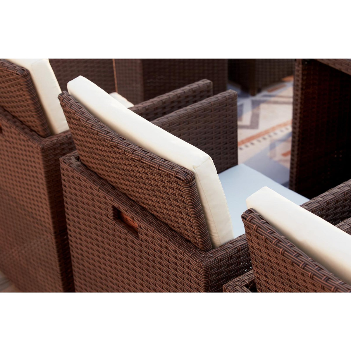 CONCEPT USINE Table et chaises 10 places encastrables résine marron-blanc MONACO