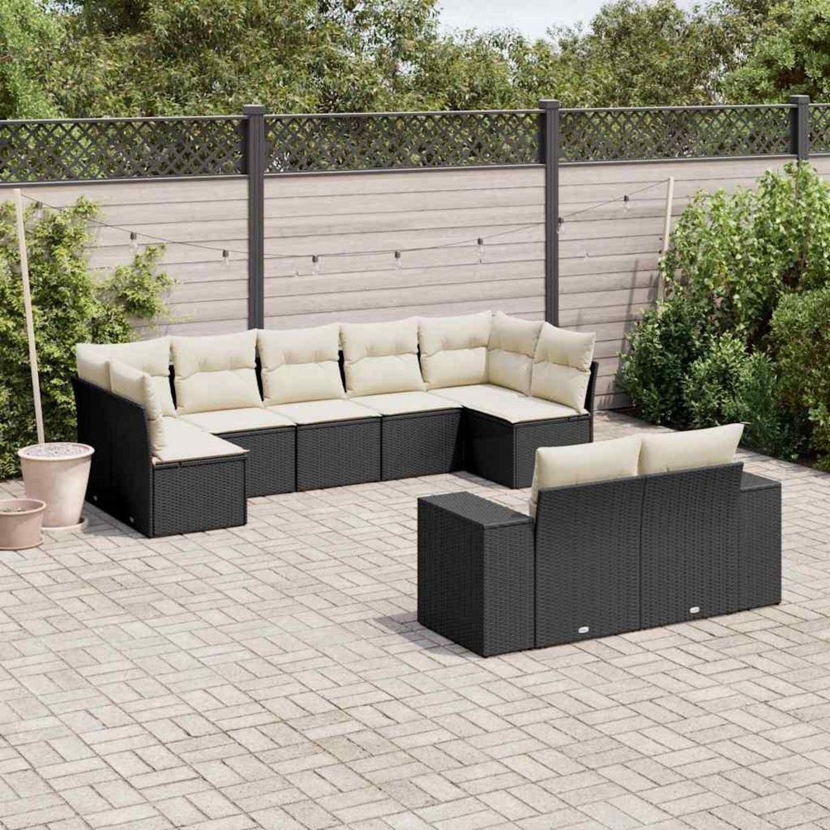 VIDAXL Salon de jardin 9 pcs avec coussins noir resine tressee