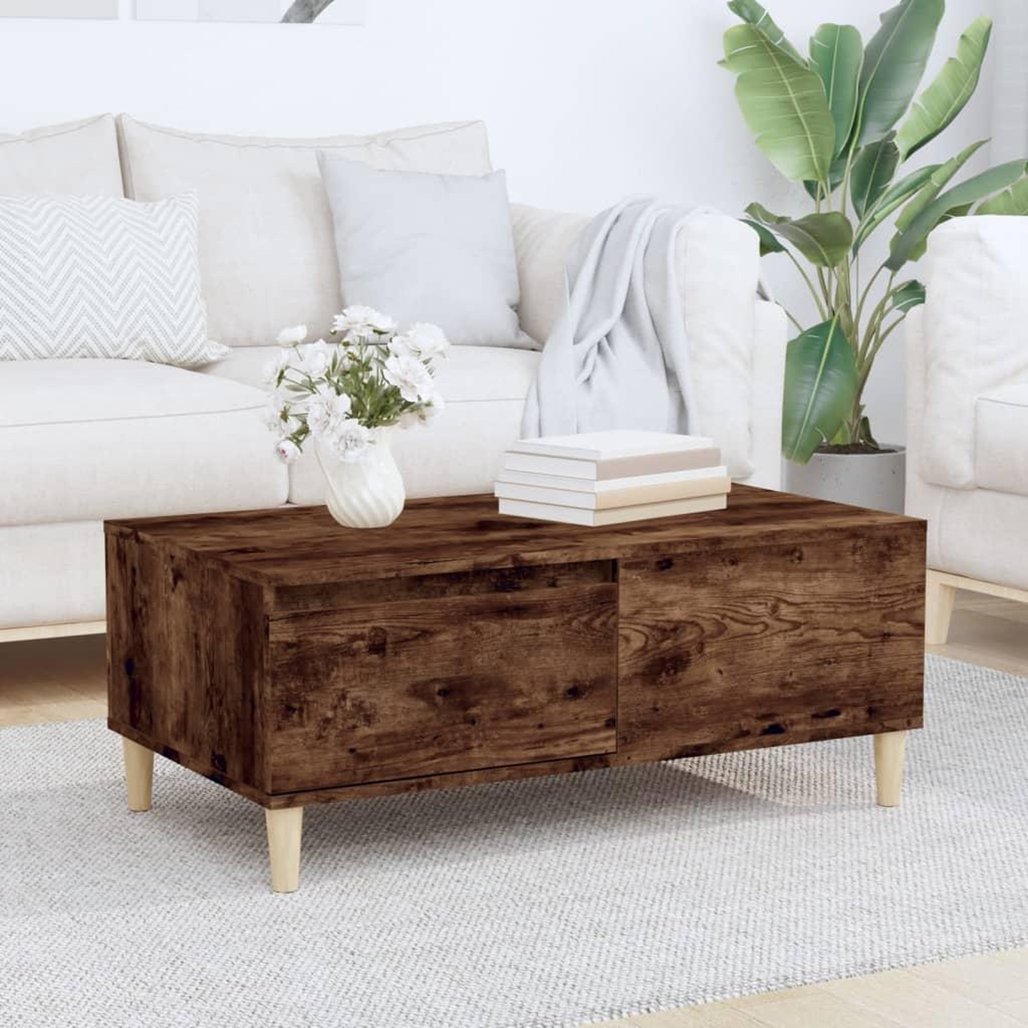 Voir la diapositive 1 : VIDAXL Table basse Chene fume 90x50x36,5 cm Bois d'ingenierie