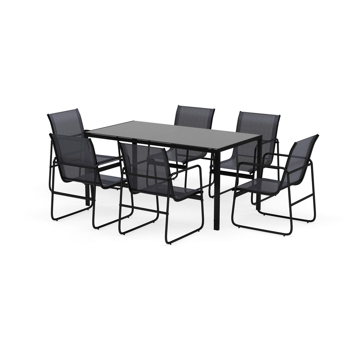 BEST MOBILIER Murillo - ensemble table et chaises de jardin - 6 personnes - noir et gris