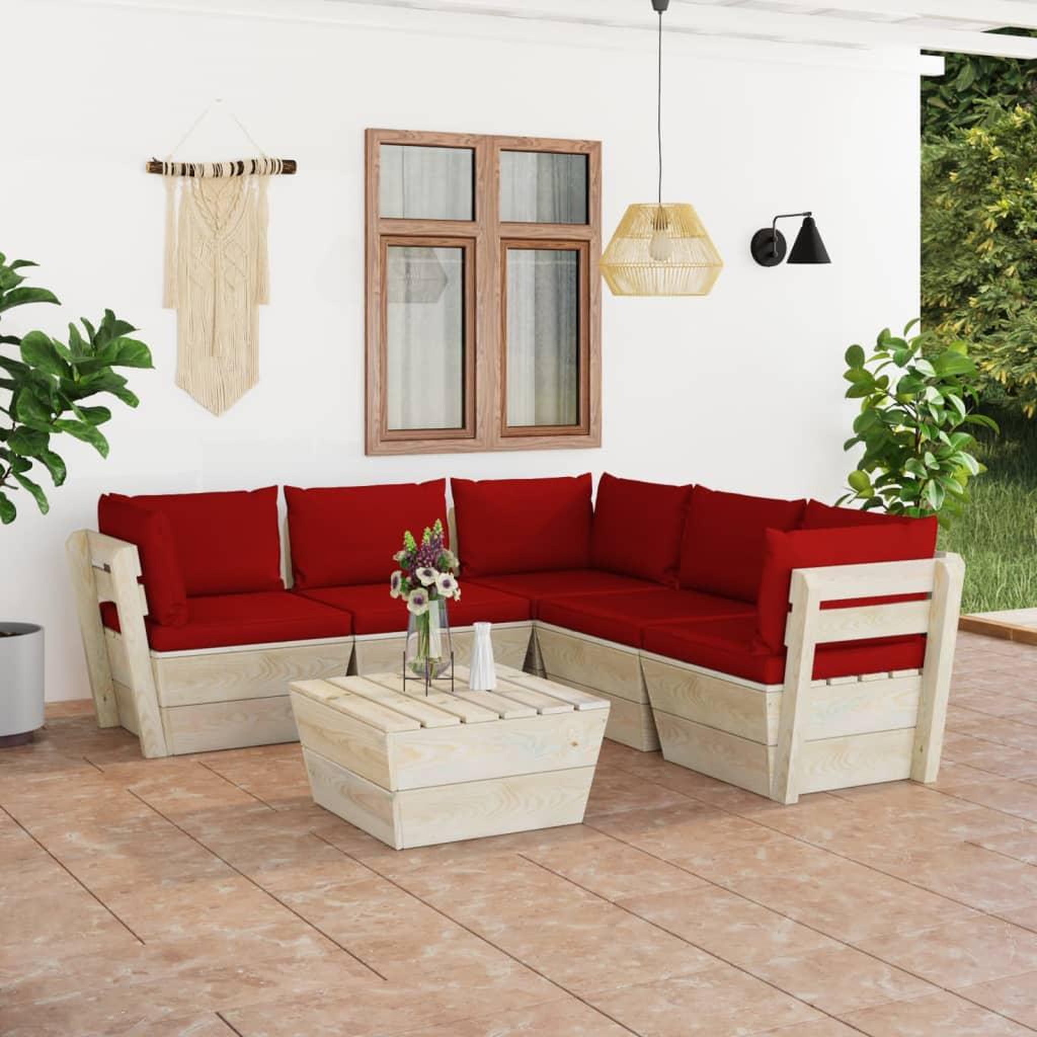 Voir la diapositive 1 : VIDAXL Salon de jardin palette 6 pcs avec coussins bois d'epicea