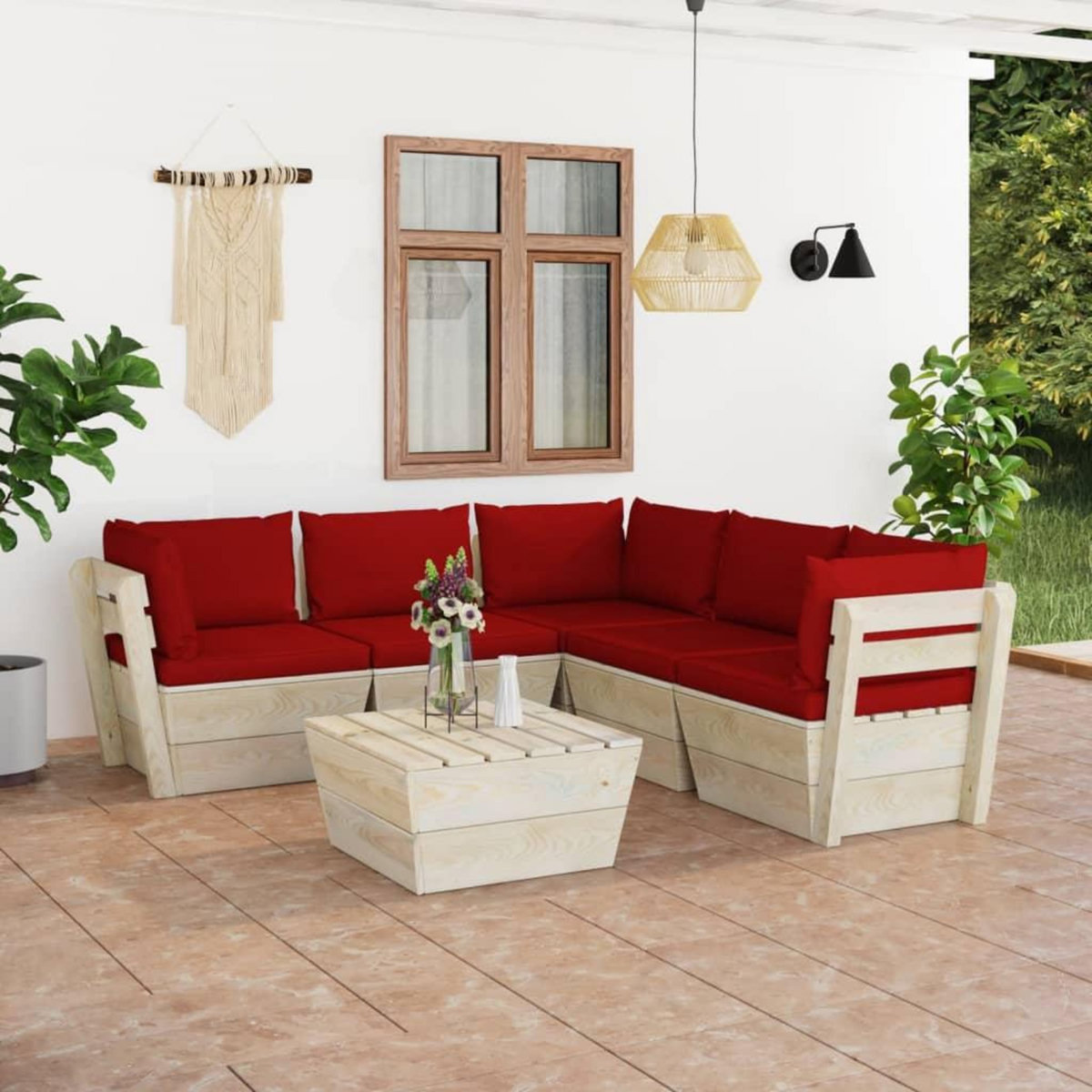 VIDAXL Salon de jardin palette 6 pcs avec coussins bois d'epicea