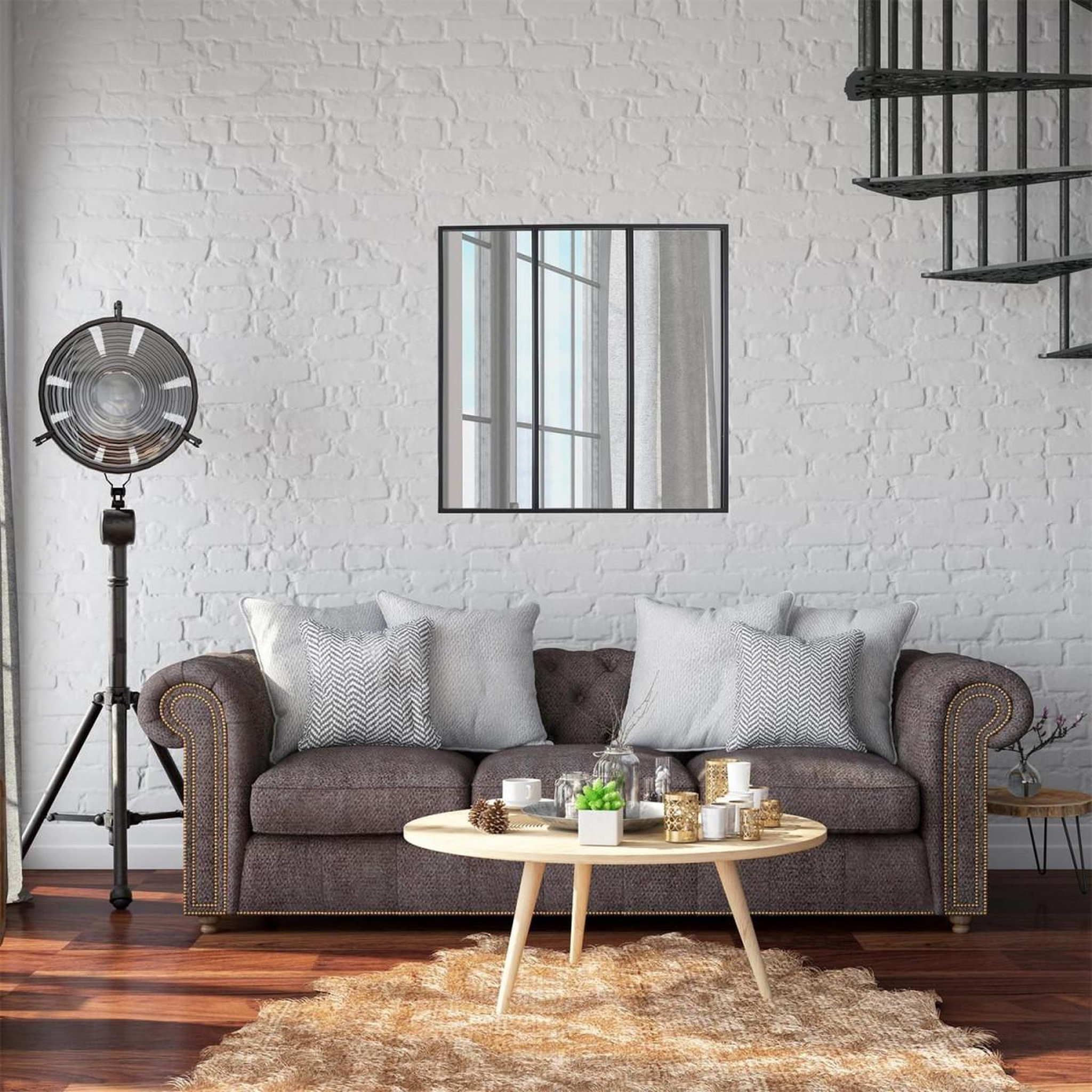 Voir la diapositive 4 : The Home Deco Factory Miroir Mural en Métal Design  Atelier  61cm Noir