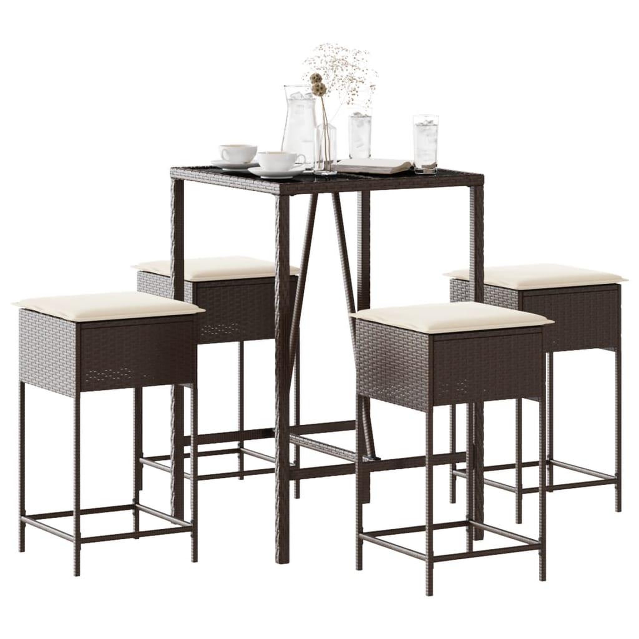 VIDAXL Ensemble de bar de jardin avec coussins 5 pcs marron poly rotin