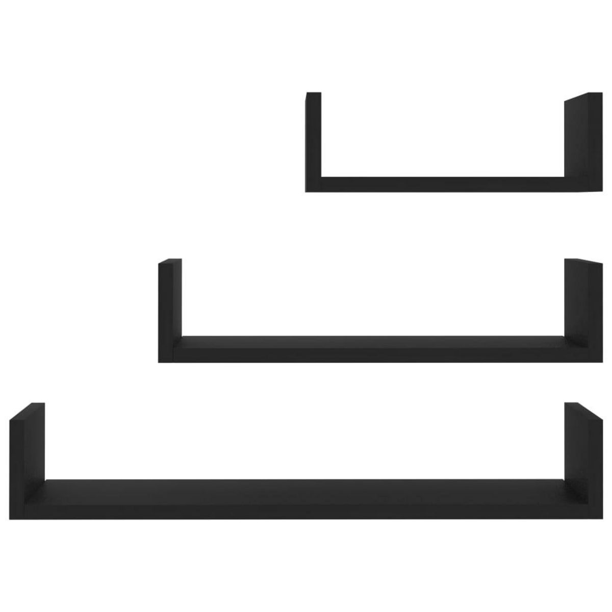 VIDAXL Etageres murales 3 pcs Noir Bois d'ingenierie