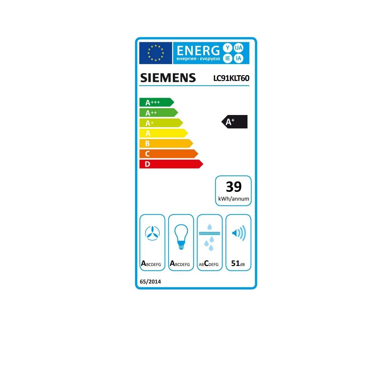 Siemens Hotte décorative inclinée 90cm 51db 441m3/h noir - LC91KLT60