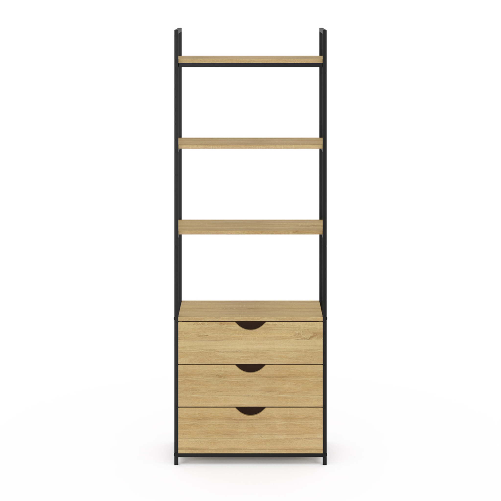 Voir la diapositive 3 : ID MARKET Etagère bibliothèque 4 niveaux avec 3 tiroirs DETROIT design industriel 170 cm