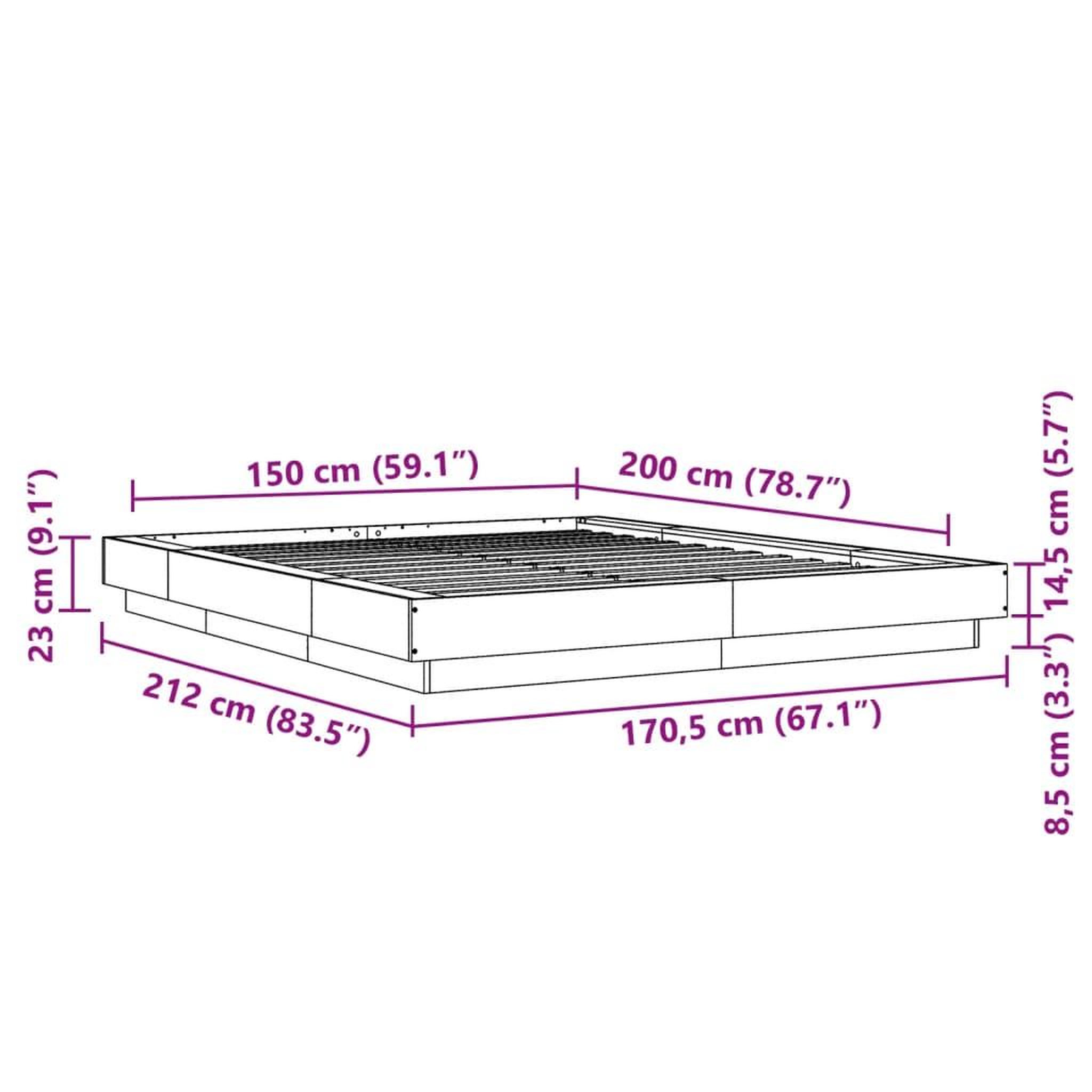 Voir la diapositive 6 : VIDAXL Cadre de lit sans matelas gris beton 150x200 cm