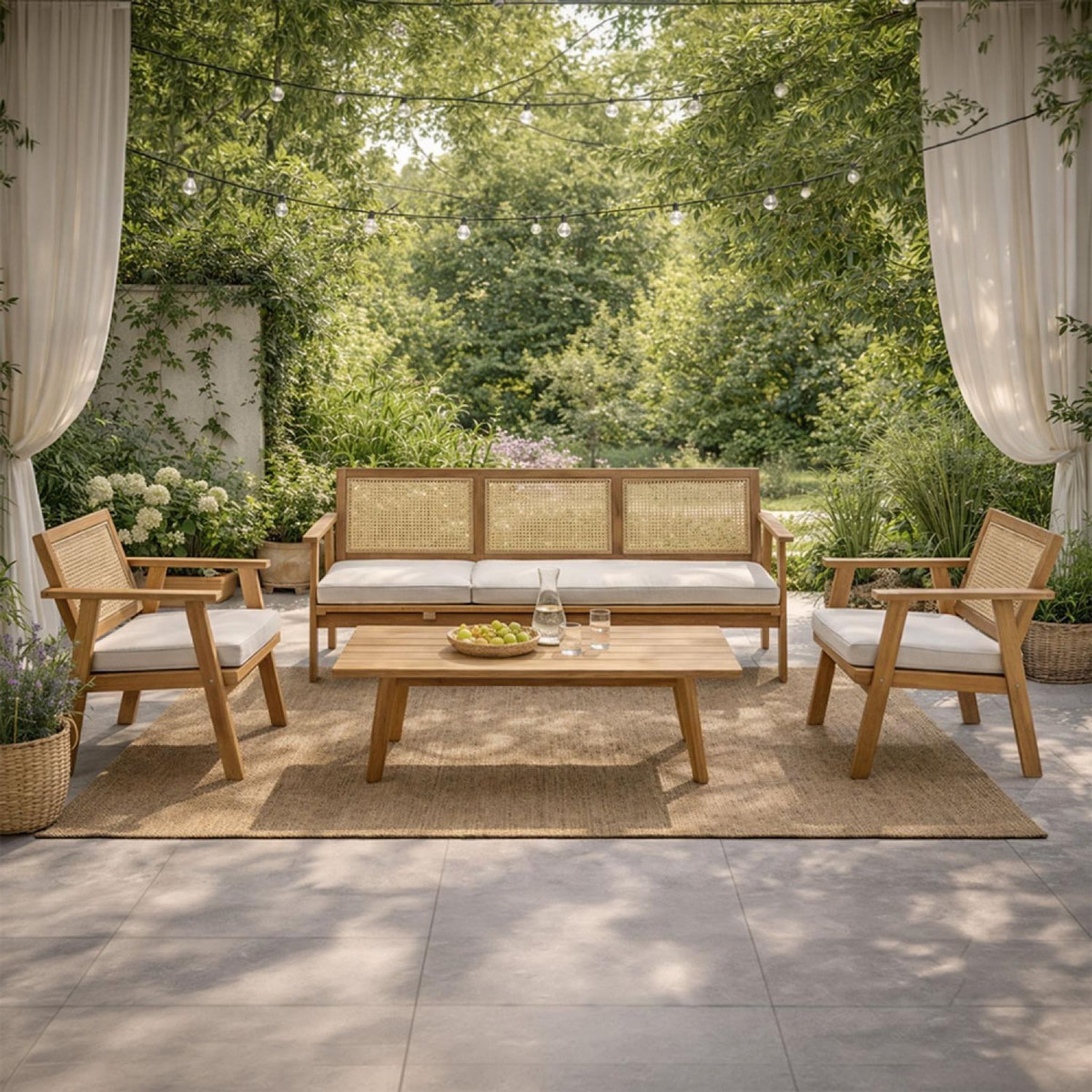 CONCEPT USINE Salon de jardin 5 places en acacia et cannage HANOI