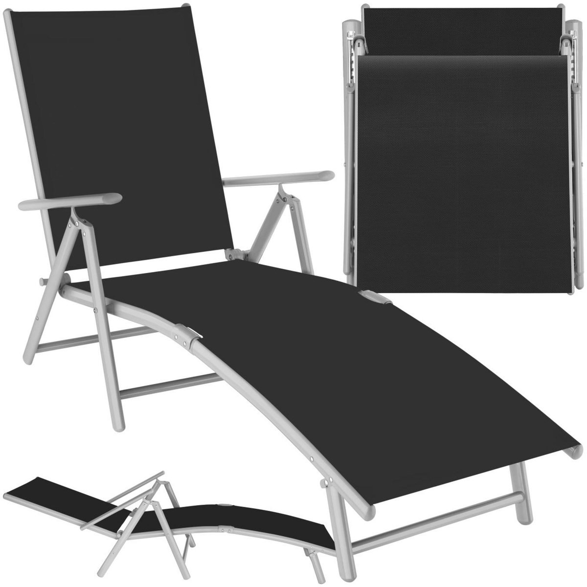 tectake Transat en acier pliable noir/gris