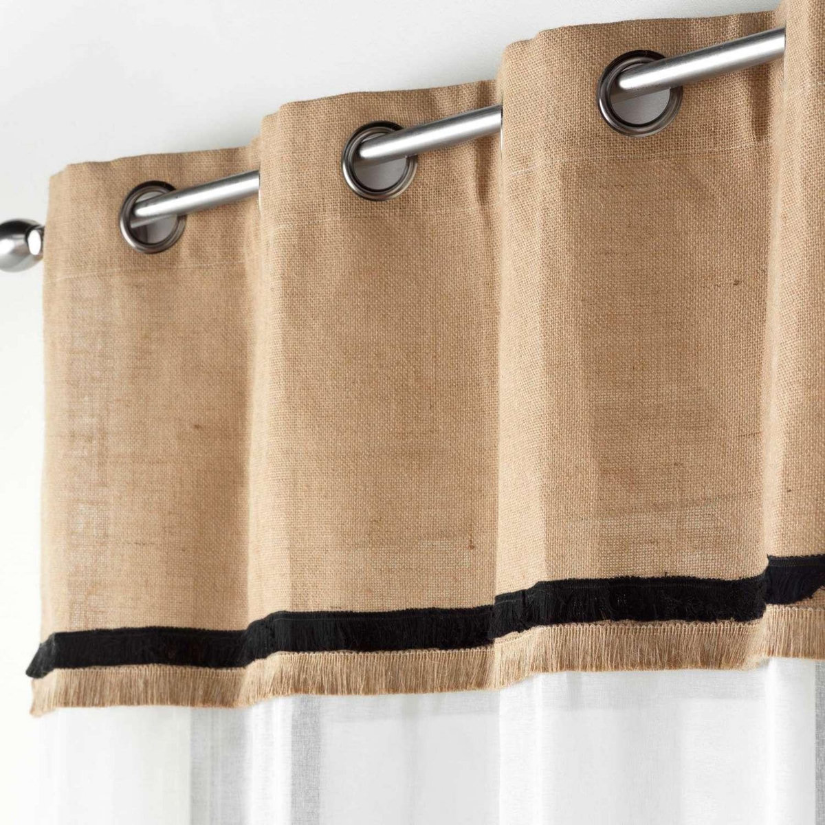Douceur d'Intérieur Voilage à œillets EBRO - Voile sablé avec top en jute - 140 x 240 cm - Ecru et noir