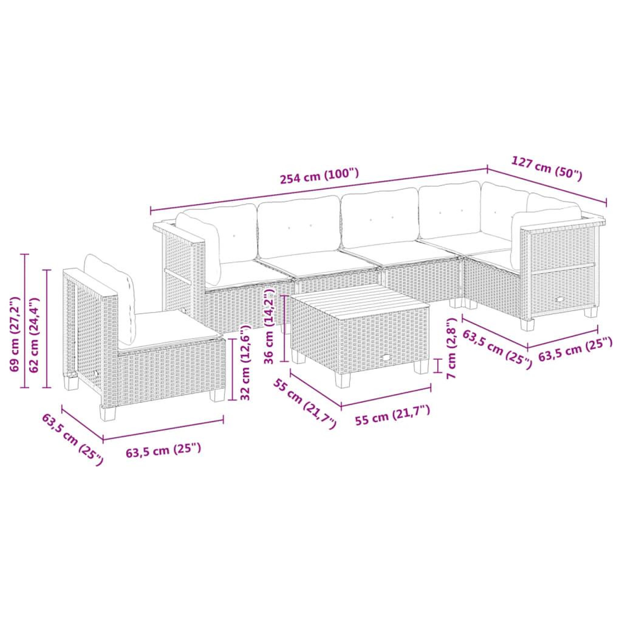 Voir la diapositive 6 : VIDAXL Salon de jardin 7 pcs avec coussins noir resine tressee