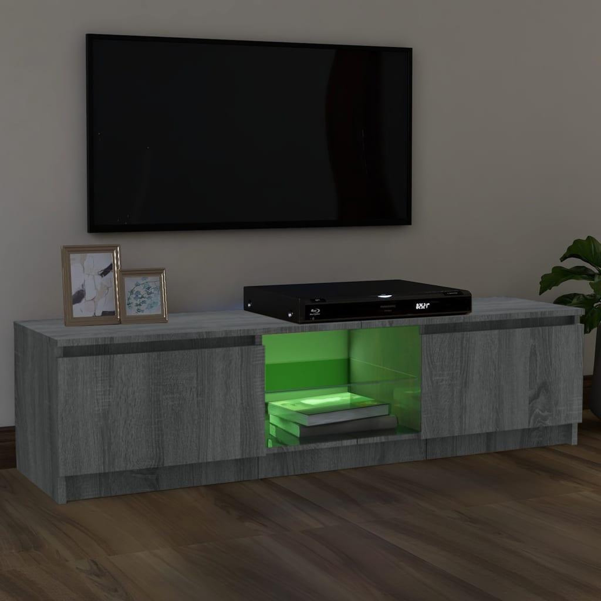 Voir la diapositive 4 : VIDAXL Meuble TV avec lumieres LED sonoma gris 120x30x35,5 cm