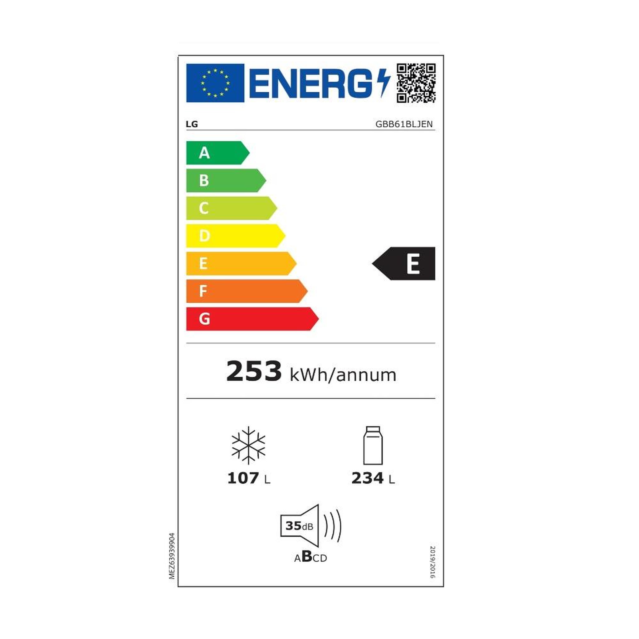 Voir la diapositive 2 : LG Réfrigérateur combiné 60cm 341l ventilé noir - gbb61bljen