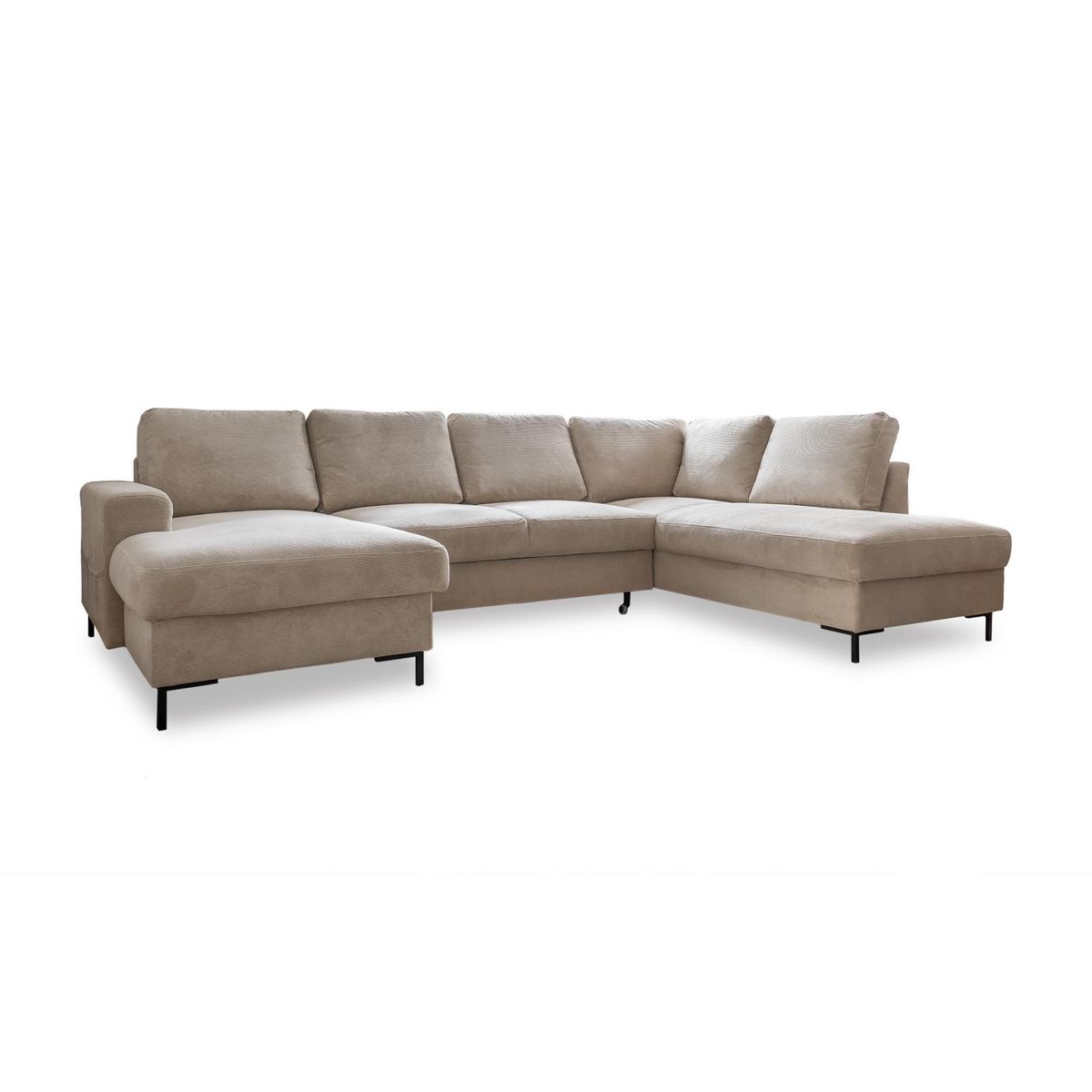 BEST MOBILIER Lilly - canapé panoramique d'angle droit - 7 places - convertible avec coffre - en velours côtelé