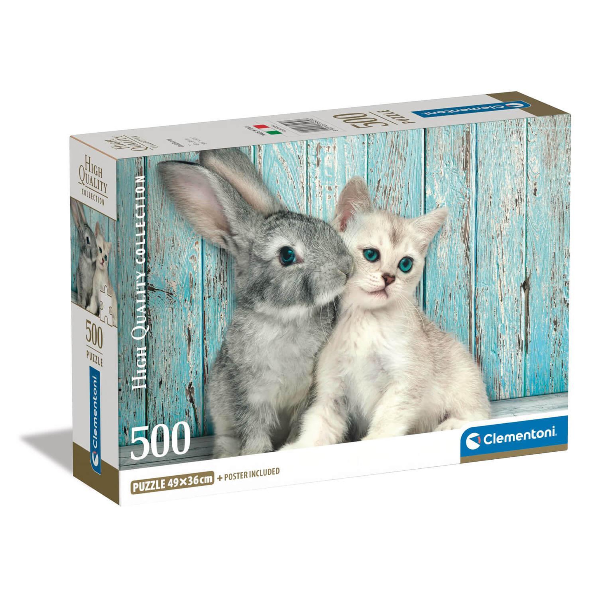 Voir la diapositive 2 : CLEMENTONI Puzzle 500 pièces + poster : Chat et Lapin