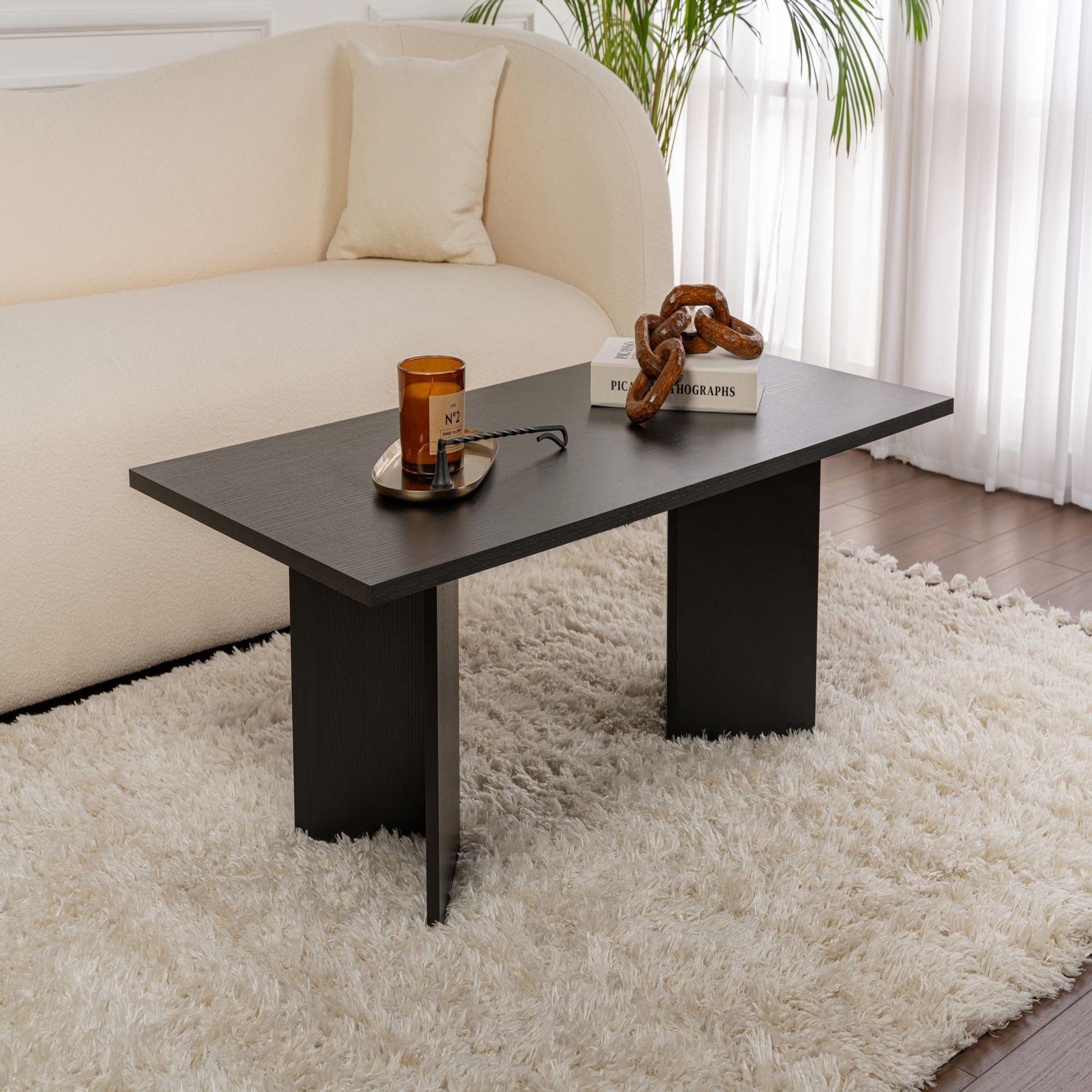 Voir la diapositive 2 : Habitat et Jardin Table basse en bois  sabin  - 60 x 119 x 40 cm - bois noir