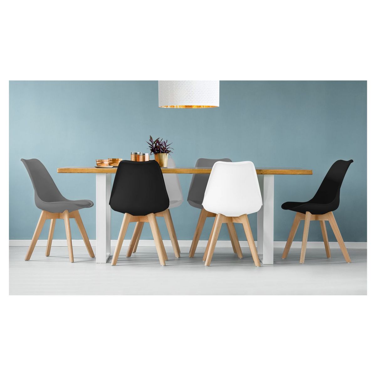 Lot de 6 chaises mix couleurs style scandinave pieds bois massif ODDA