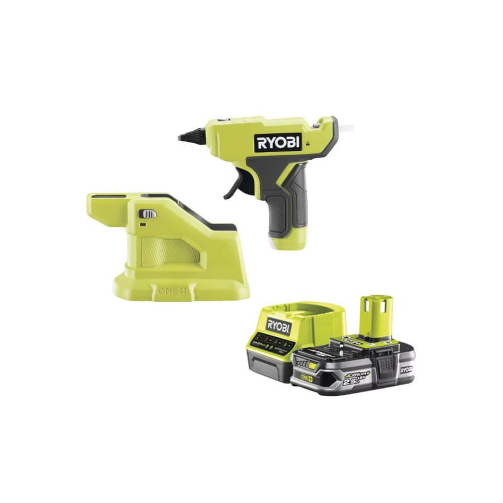 Ryobi Pack ryobi pistolet à colle 18v one+ rglm18-0 - 1 batterie 2.5ah - 1 chargeur rapide rc18120-125