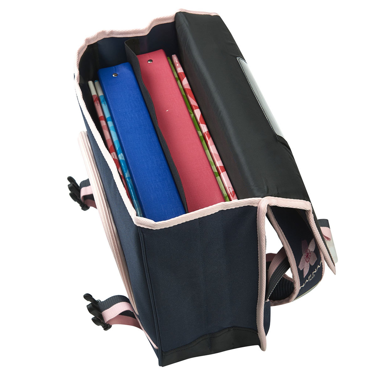 Naf Naf Cartable 38 cm CP/CE1/CE2 bleu motif fleurs roses