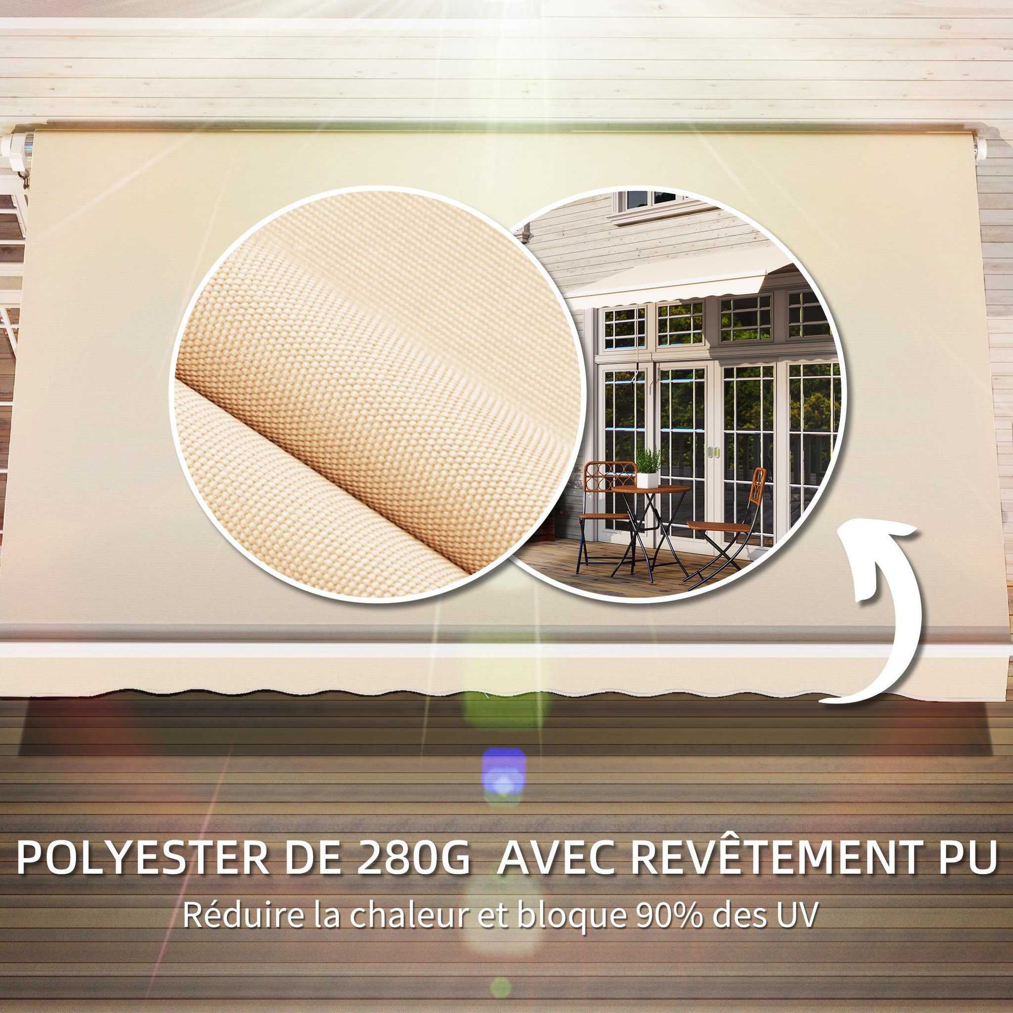 Voir la diapositive 5 : OUTSUNNY Store banne manuel rétractable aluminium polyester imperméabilisé 3L x 2,5l m beige