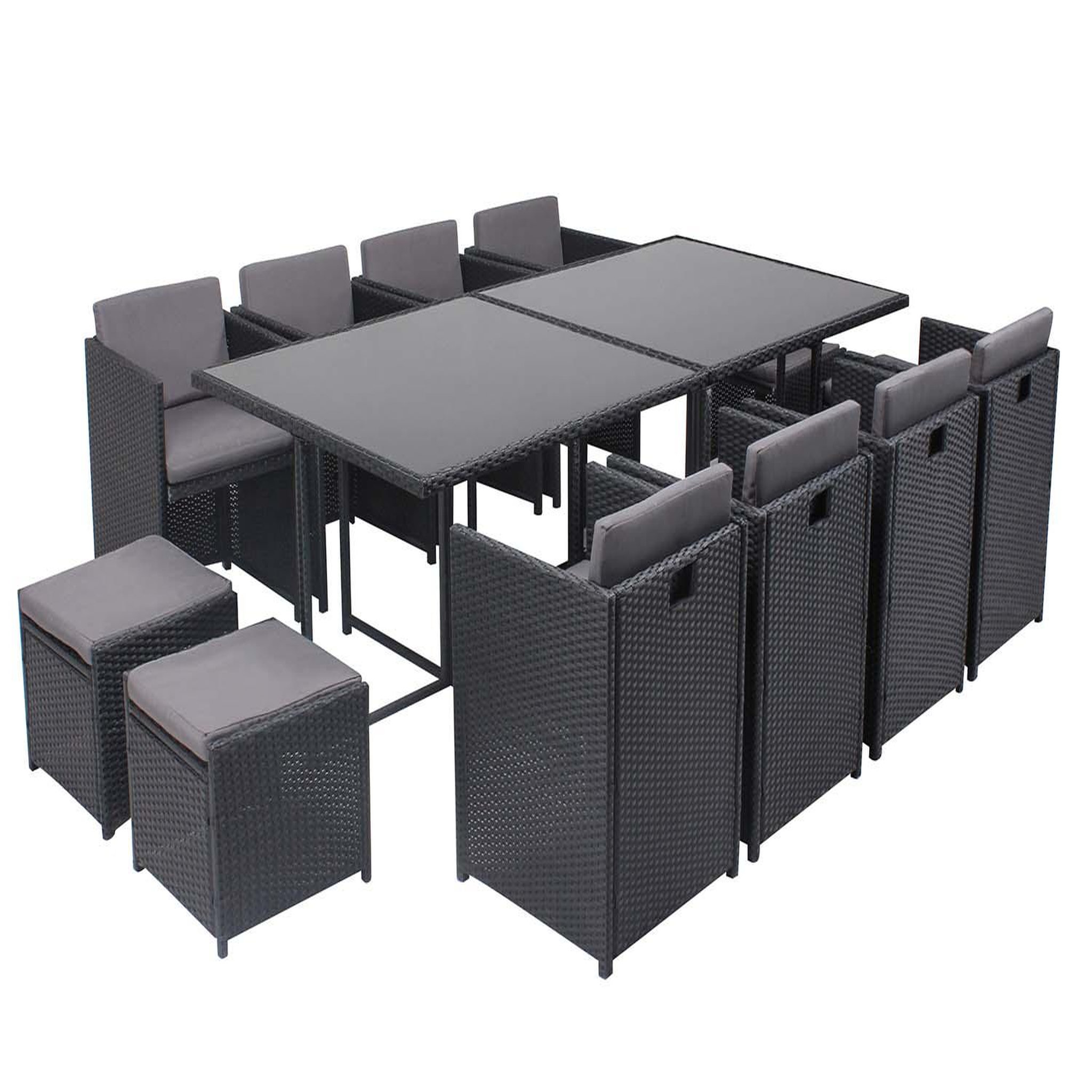 CONCEPT USINE Table et chaises 12 places encastrables en résine noir-gris MIAMI