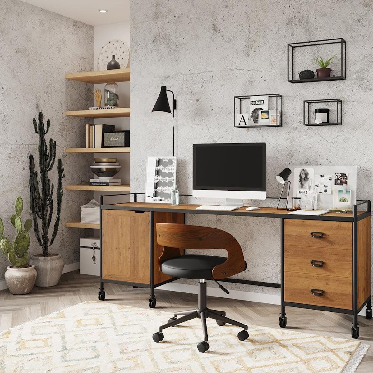 Rendez vous déco Chaise de bureau pivotante en bois et PU blanc - Louis